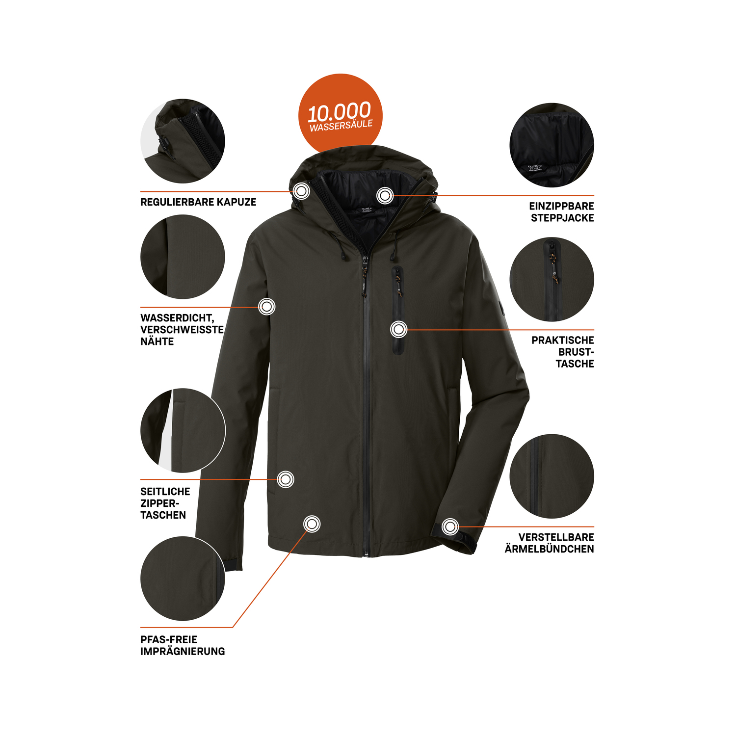 Herren killtec Dunkeloliv KOW 95 MN JCKT Doppeljacke