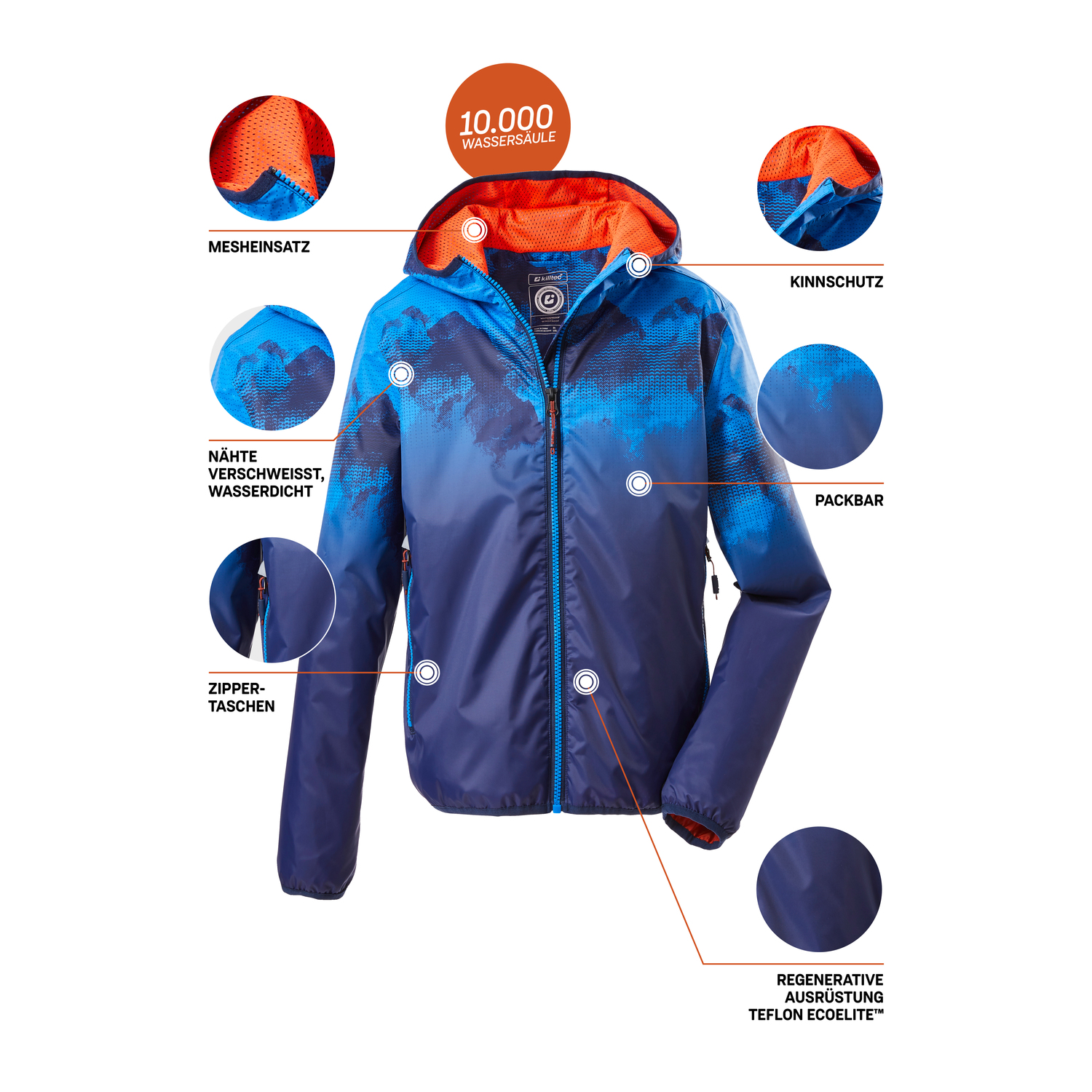 Jungen Kinder killtec Blau Lyse BYS JCKT B 00838 164 Regenjacke