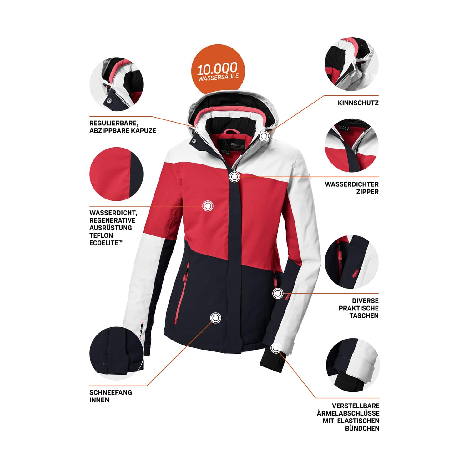 Damen killtec Rot KSW 67 WMN SKI JCKT 00475 50 Funktionsjacke