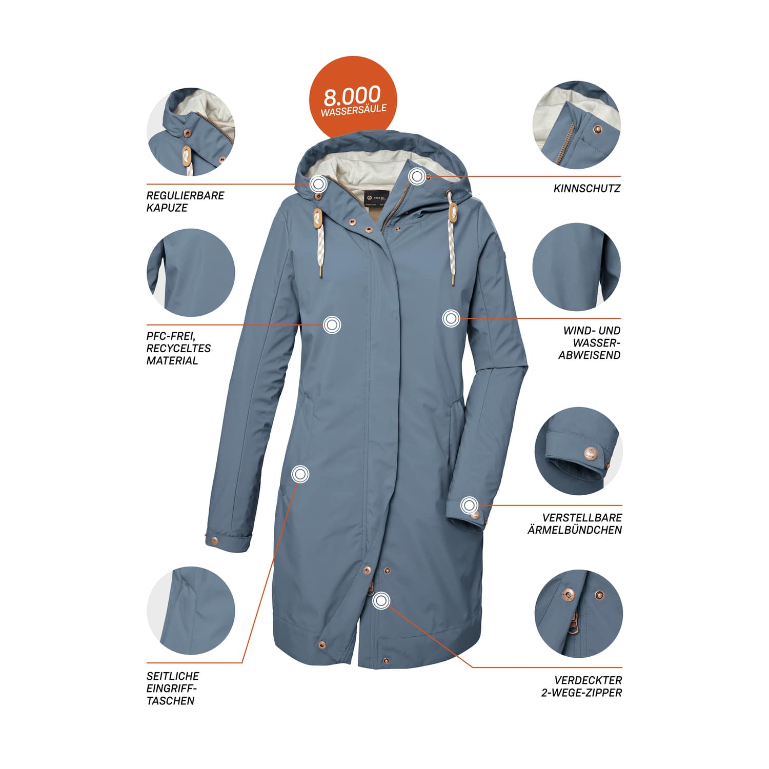 Damen G.I.G.A. DX by killtec Rauchblau GS 16 WMN SFTSHLL PRK 00823 50 Mantel