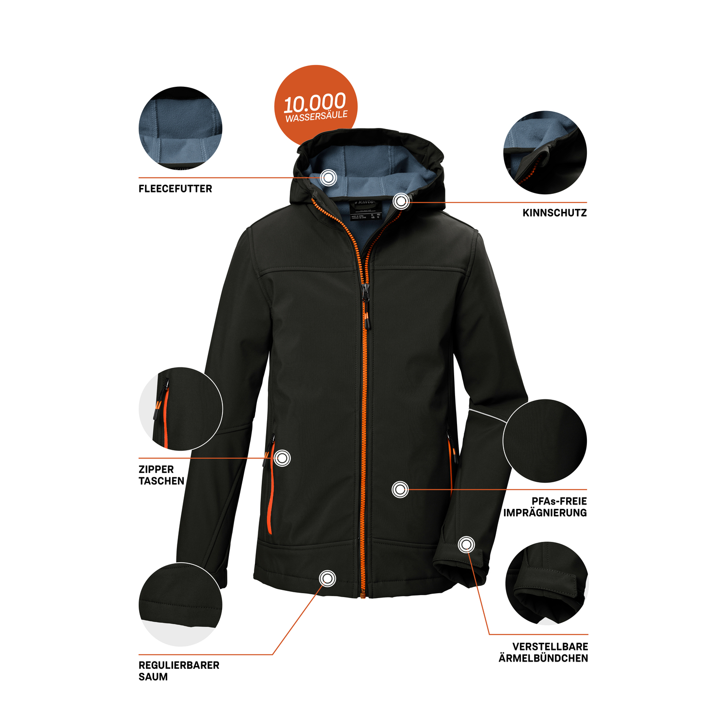 Jungen Kinder killtec Schwarz KOW 366 BYS SFTSHLL JCKT 00200 176 Funktionsjacke