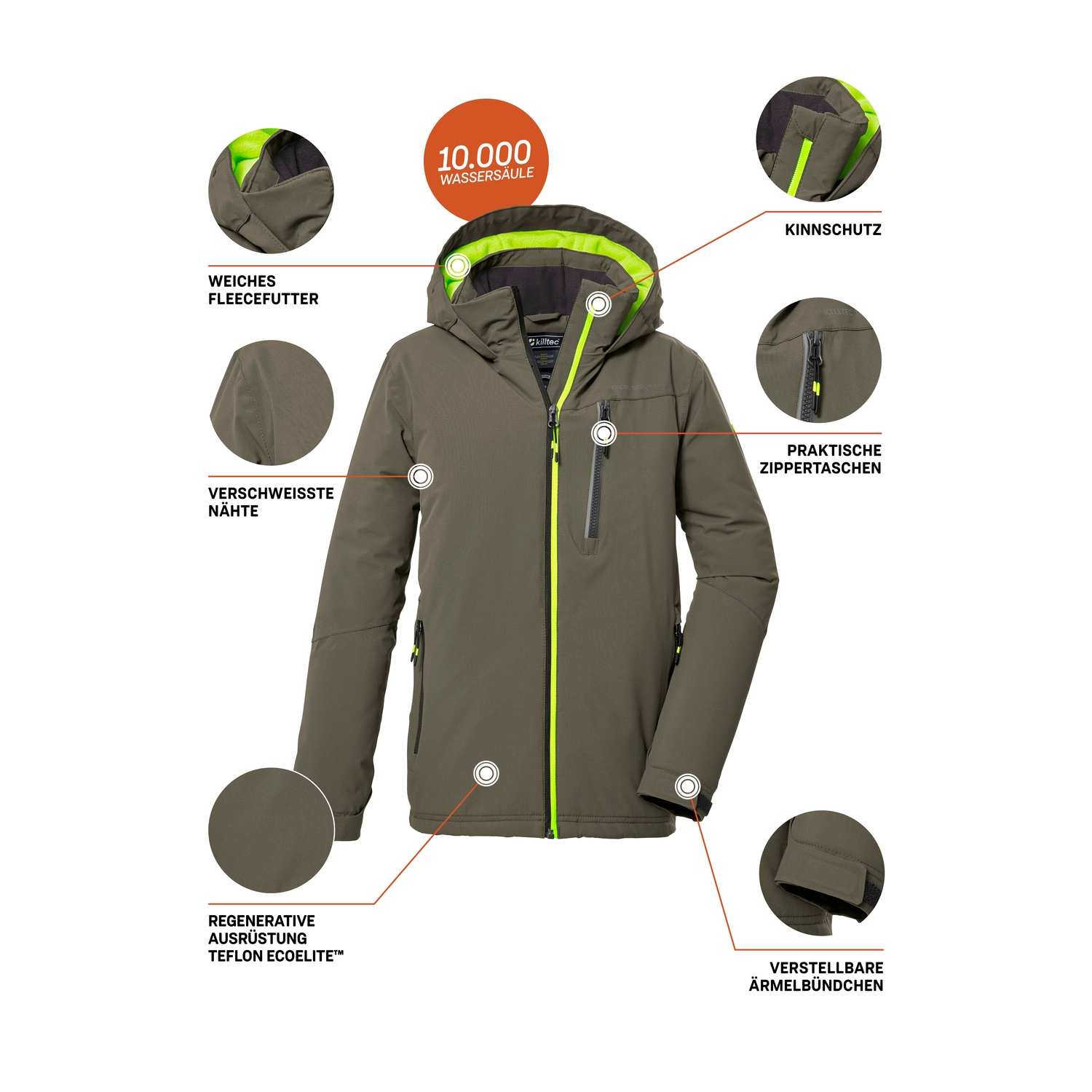 Jungen Kinder killtec Dunkeloliv KOW 159 BYS JCKT 00756 176 Funktionsjacke