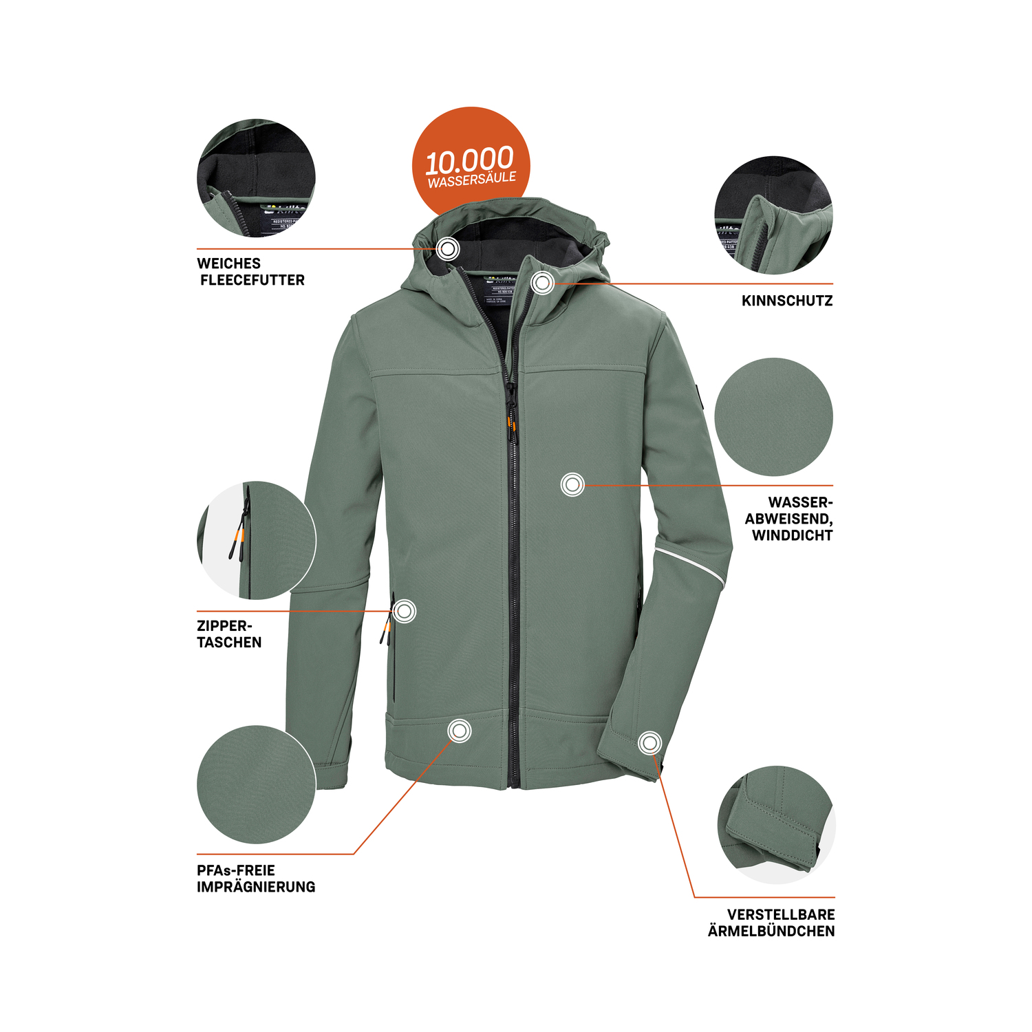 Kinder Jungen killtec Oliv KOS 143 BYS SFTSHLL JCKT 00733 176 Funktionsjacke