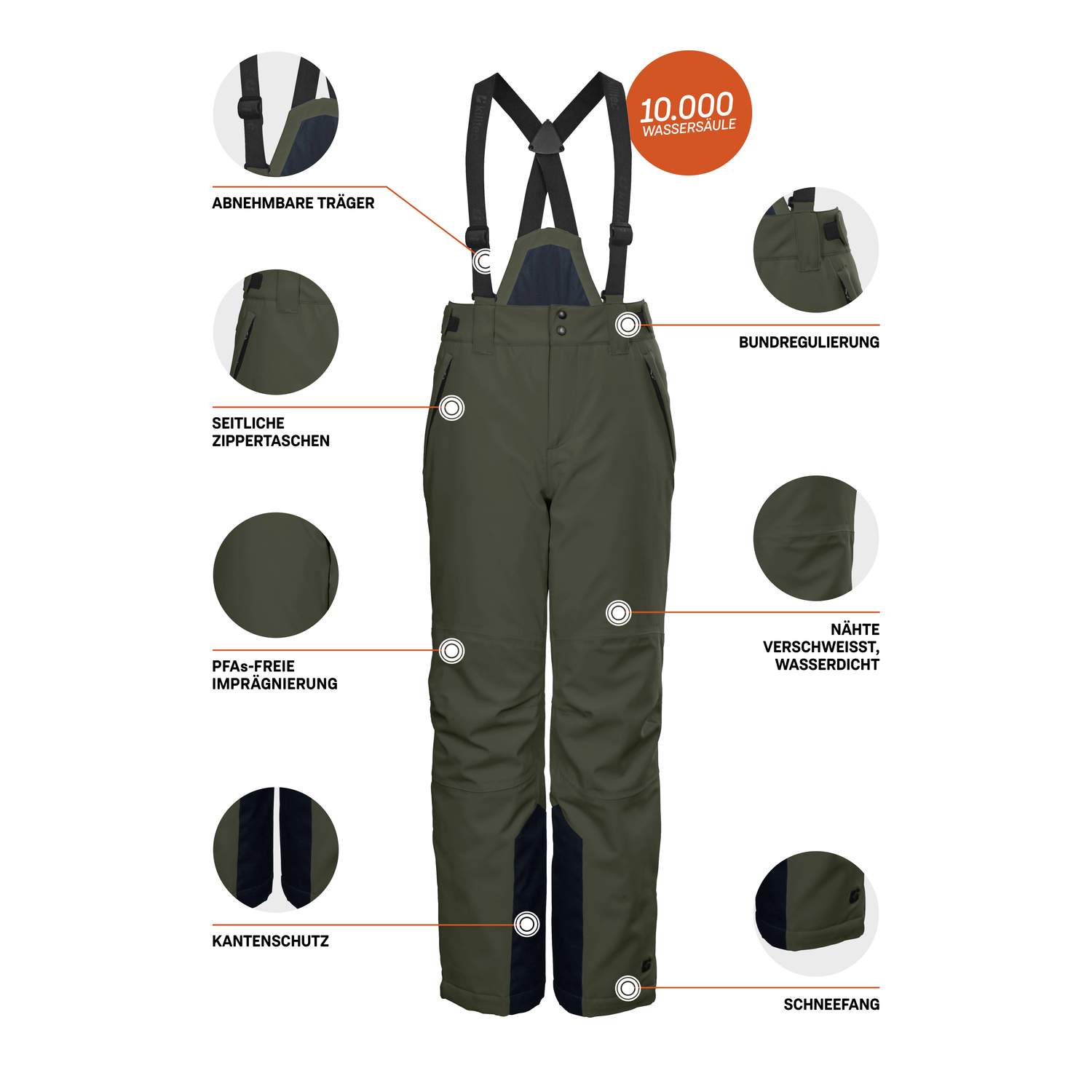 Jungen Kinder killtec Dunkeloliv KSW 79 BYS SKI PNTS 00756 176 Latzhose
