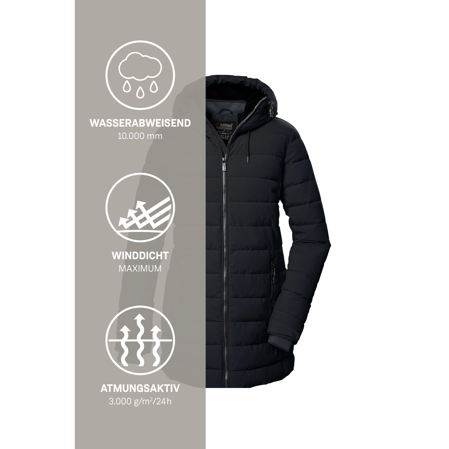 Damen killtec Schwarz KOW 55 WMN QLTD PRK 00200 50 Mantel