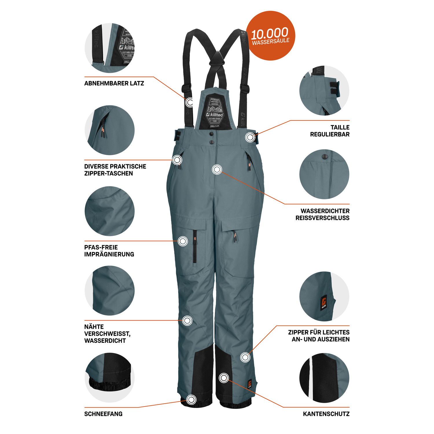 Kinder killtec Rauchblau KSW 204 BYS SKI PNTS Latzhose