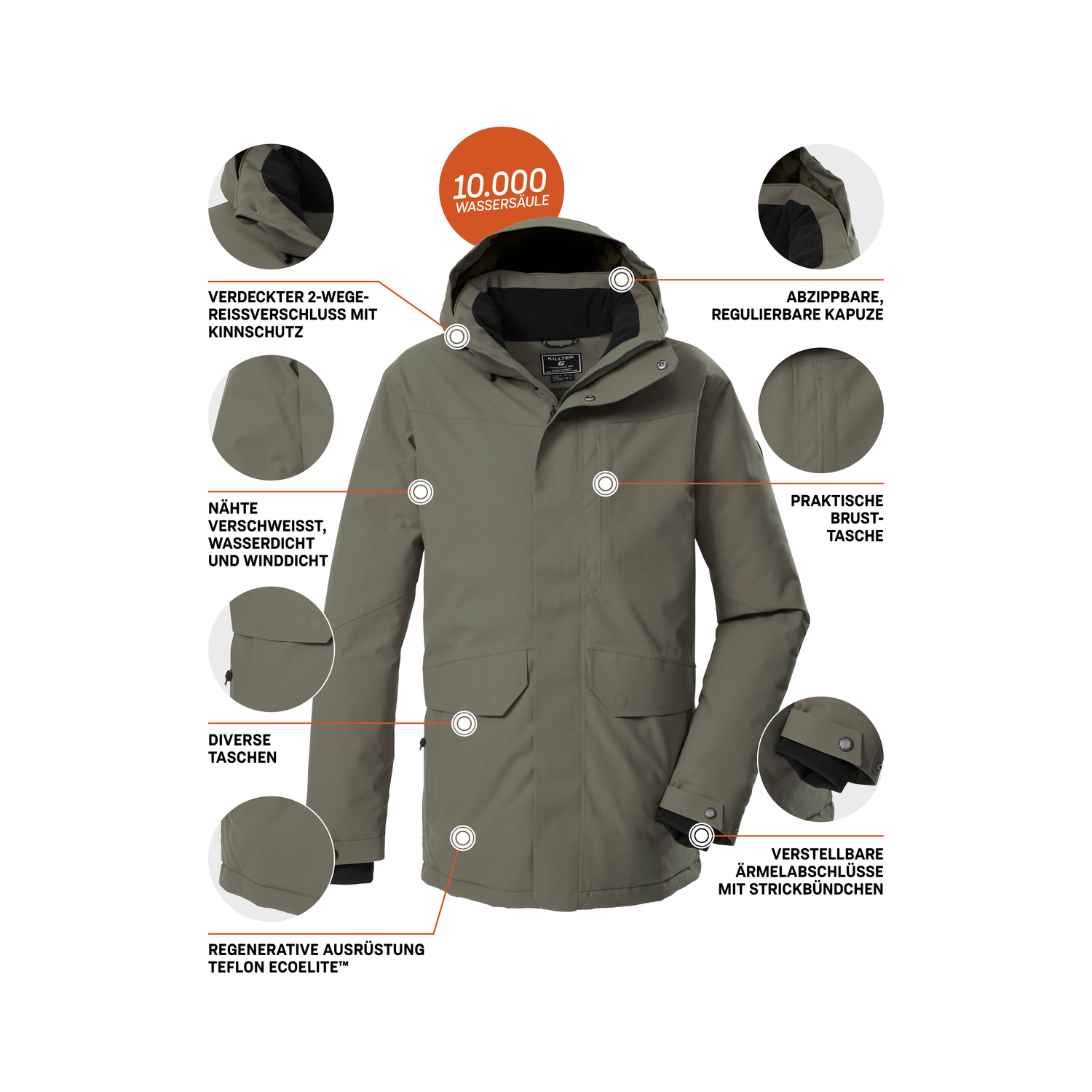 Herren killtec Oliv KOW 85 MN PRK Mantel