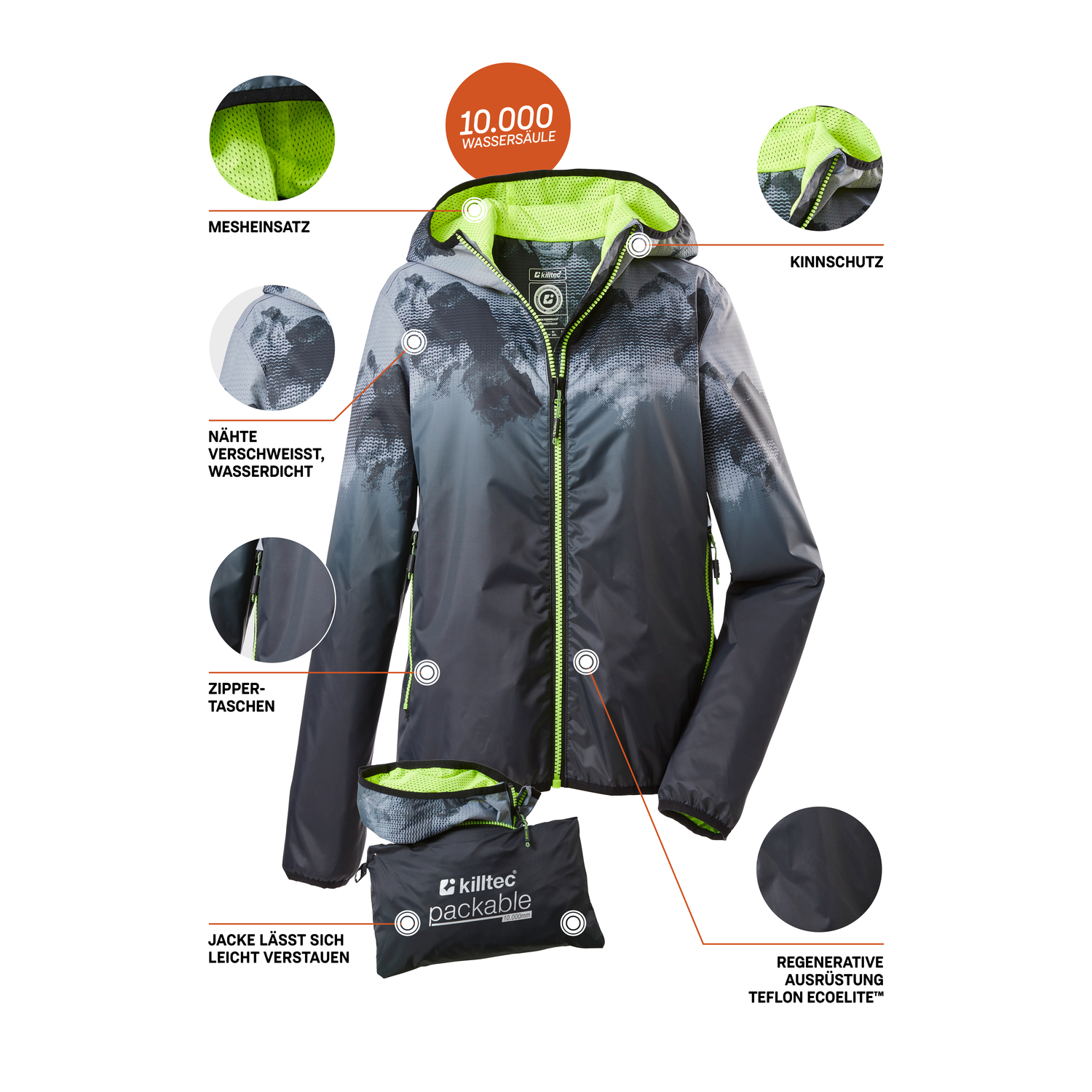 Jungen Kinder killtec Schwarz Lyse BYS JCKT B 00200 176 Regenjacke