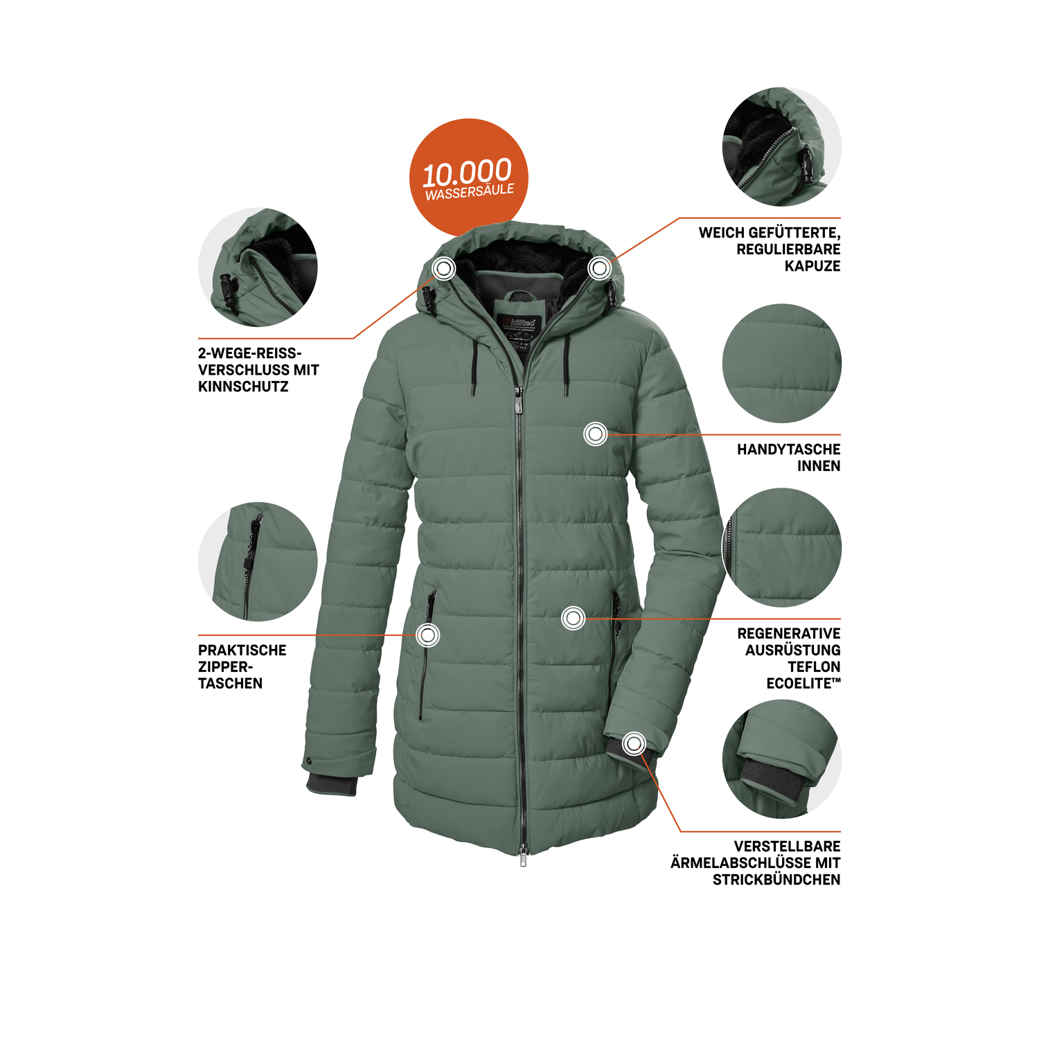 Damen killtec Grün KOW 55 WMN QLTD PRK 00738 50 Mantel