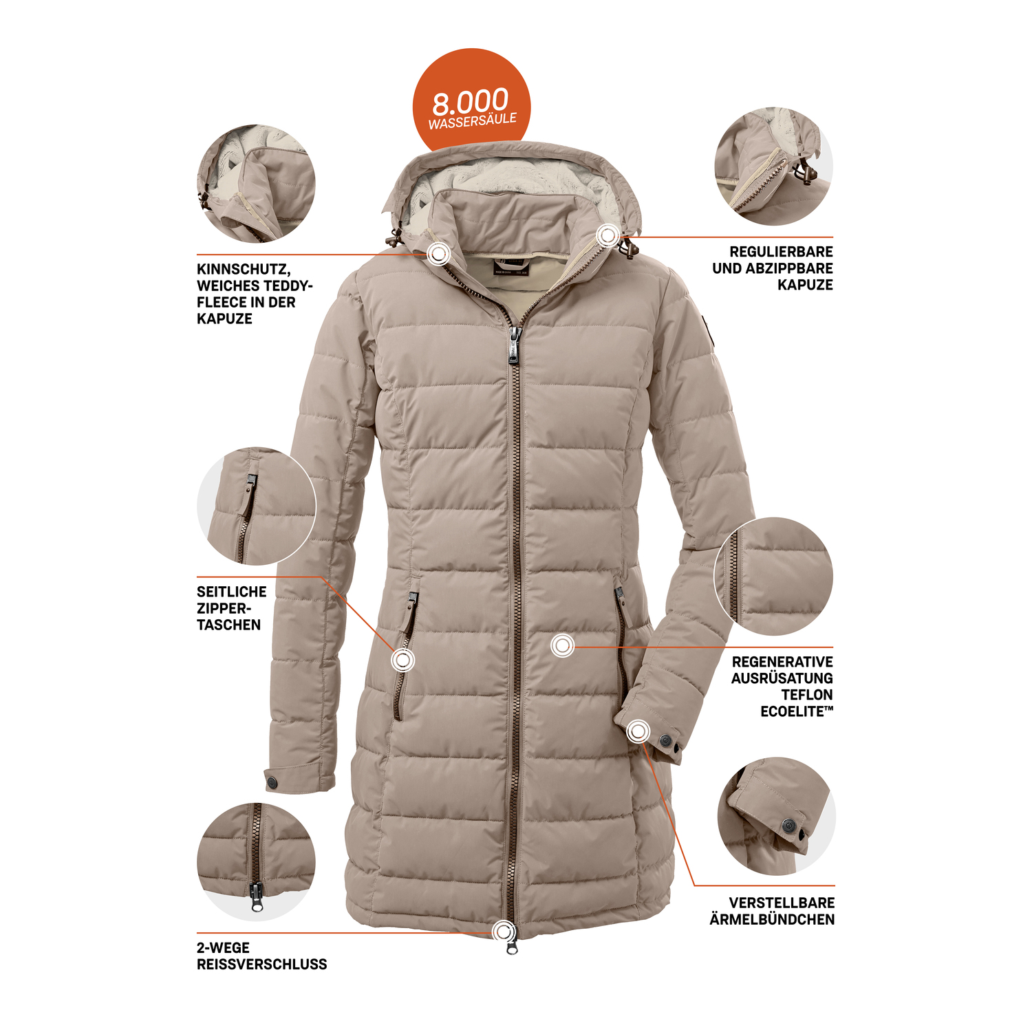 Damen G.I.G.A. DX by killtec Beige GW 13 WMN QLTD PRK 00161 50 Mantel