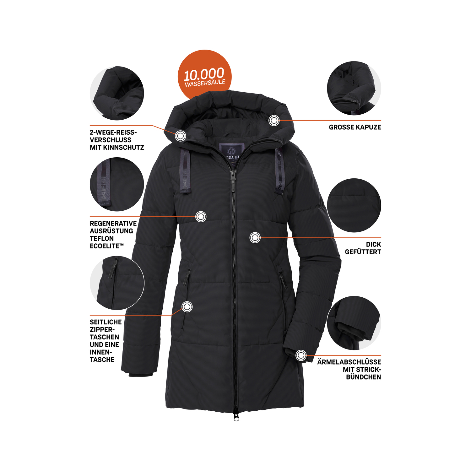 Damen G.I.G.A. DX by killtec Schwarz GW 30 WMN QLTD PRK 00200 50 Mantel