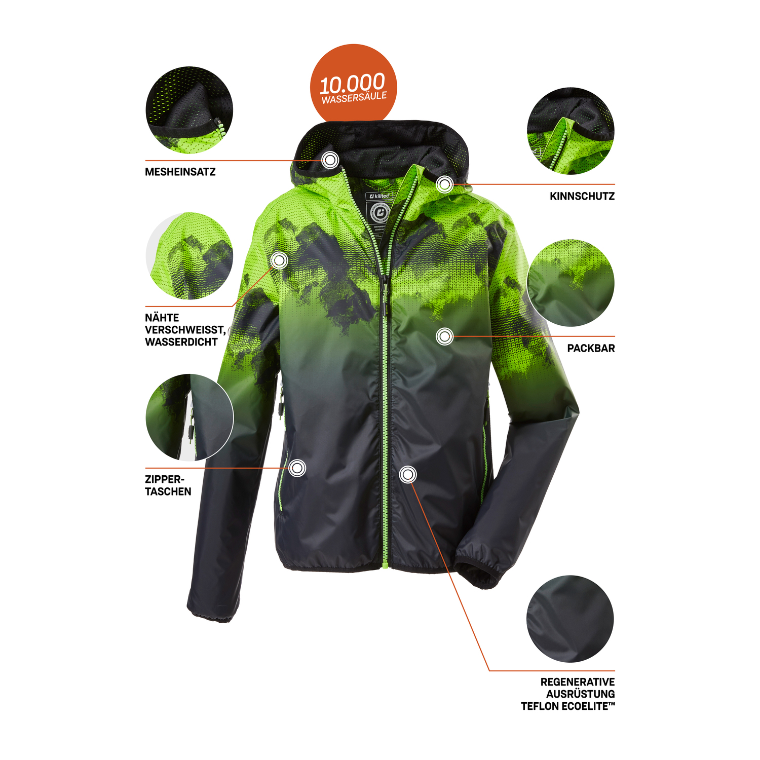 Jungen Kinder killtec Grün Lyse BYS JCKT B 00725 176 Regenjacke