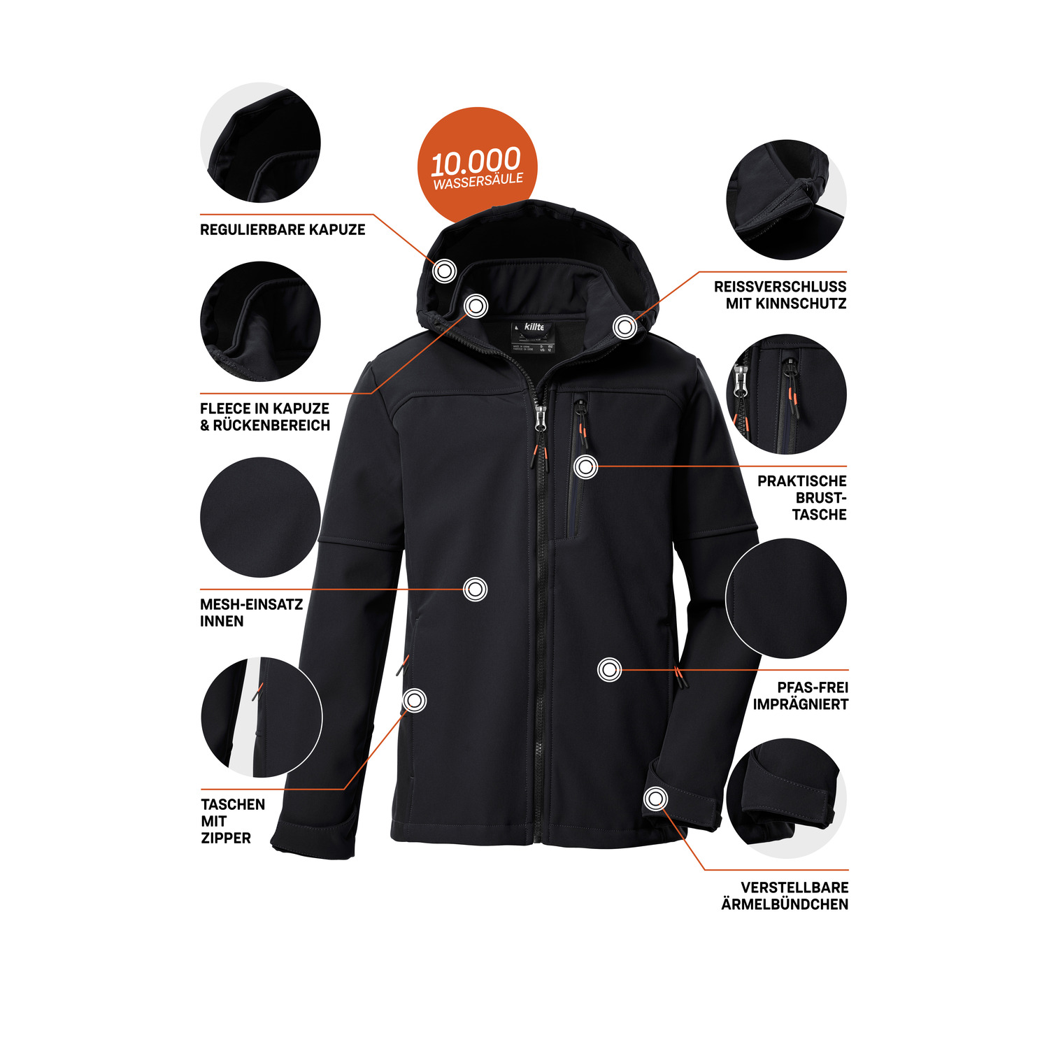 Kinder killtec Schwarz KOW 226 BYS SFTSHLL JCKT Funktionsjacke