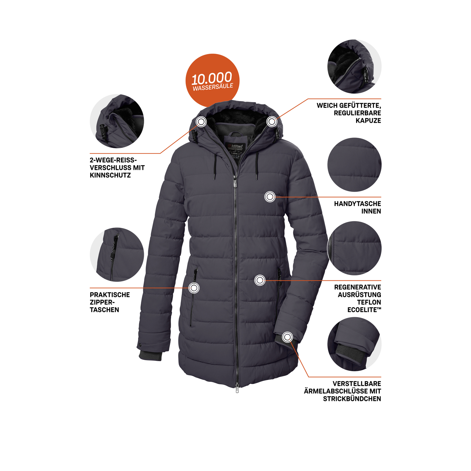 Damen killtec Silber KOW 55 WMN QLTD PRK 00890 50 Mantel