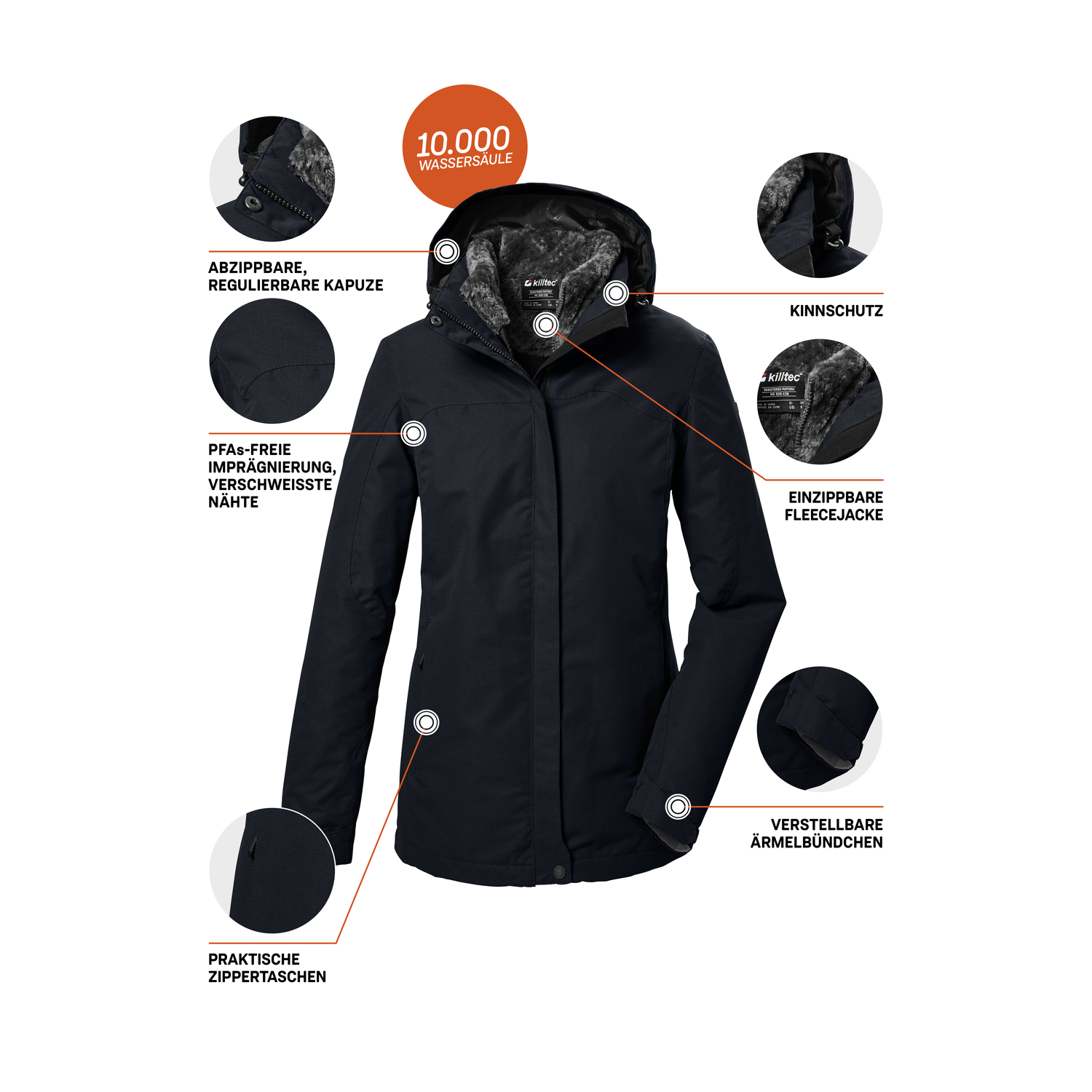 Damen killtec Schwarz KOW 303 WMN JCKT 00200 50 Doppeljacke
