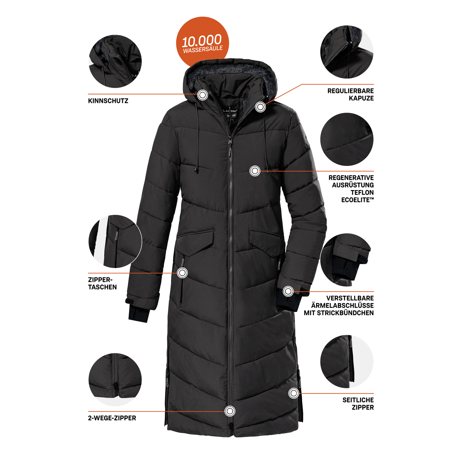 Damen killtec Schwarz KOW 62 WMN QLTD CT 00200 44 Mantel