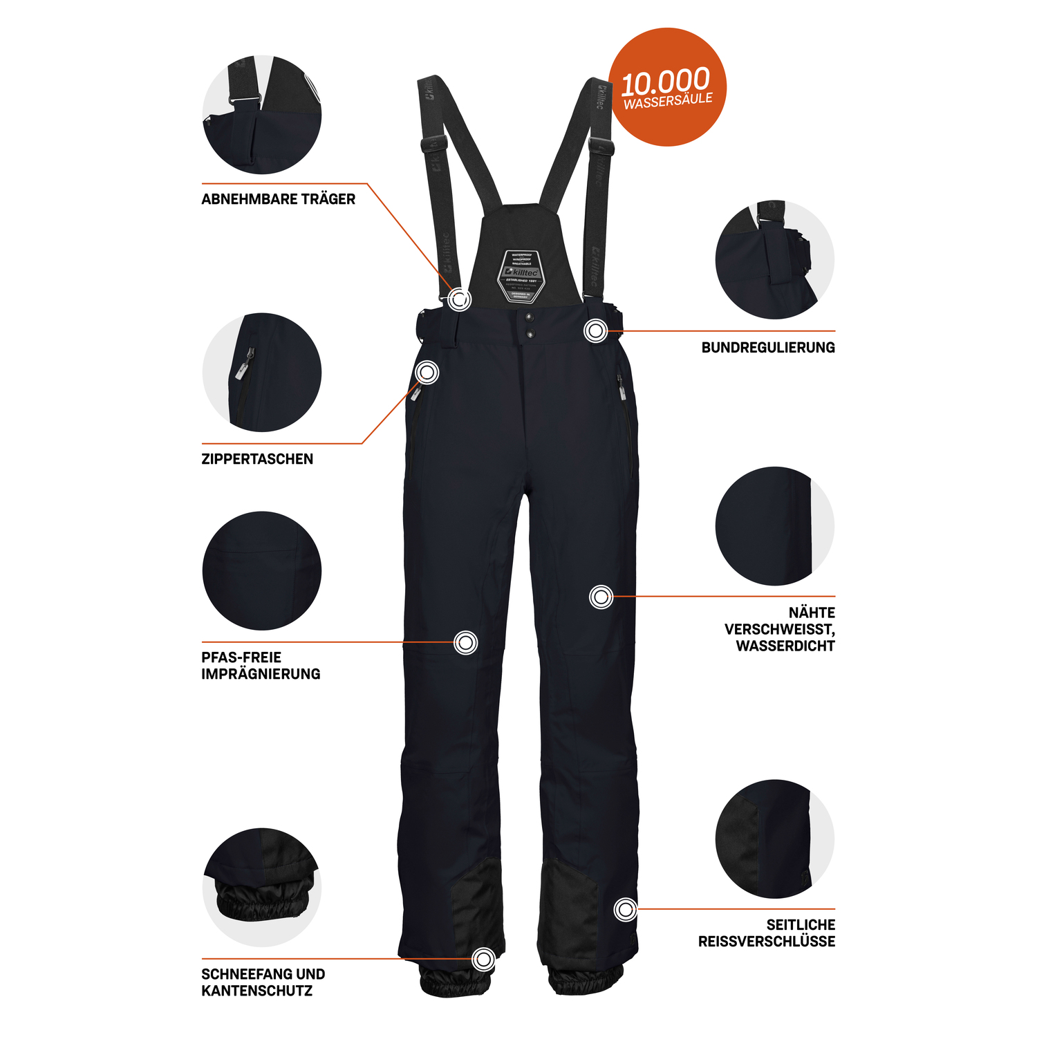 Herren killtec Schwarz KSW 100 ENOSH MN SKI PNTS 00269 6XL Latzhose