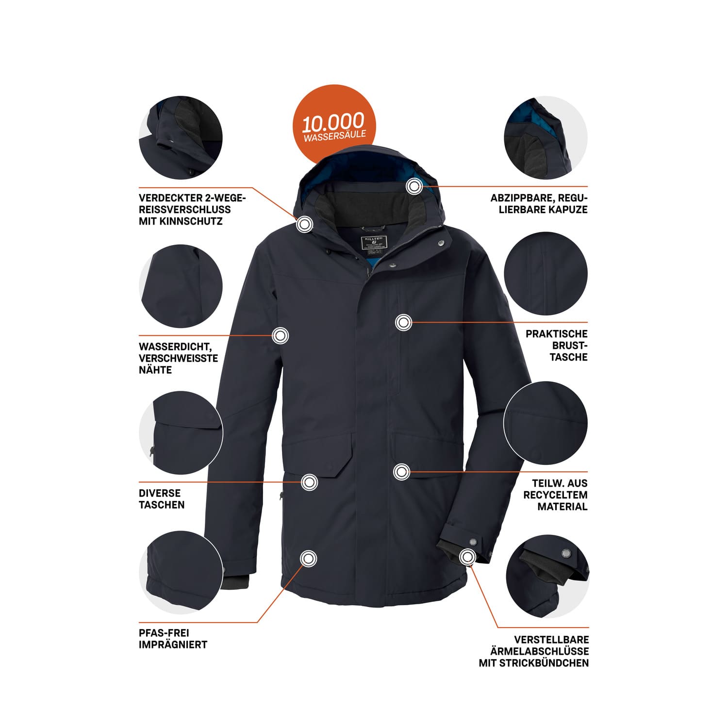 Herren killtec Schwarz KOW 85 MN PRK Mantel