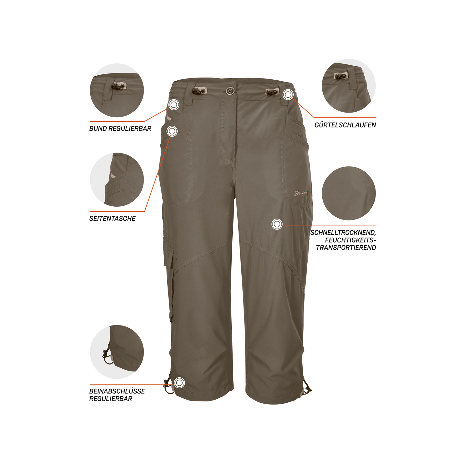 G.I.G.A. DX Damen Caprihose Fenia – 3/4 Cargo Hose Mit Verstellbarer Taillenweite, Leicht & Sommerlich