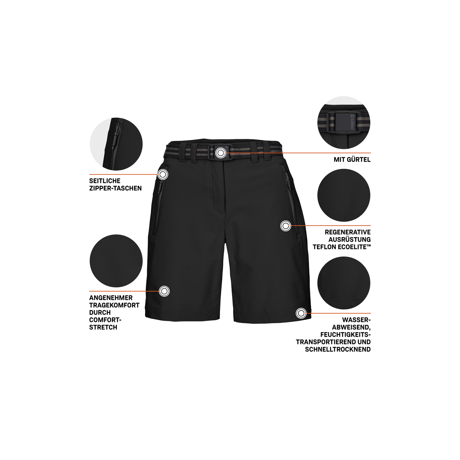 Damen killtec Schwarz KOS 19 WMN BRMDS 00200 50 Bermuda