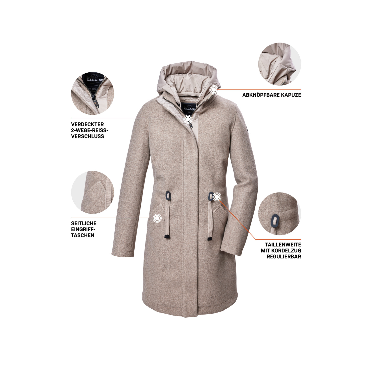 Damen G.I.G.A. DX by killtec Beige GW 46 WMN KNTFLC PRK 00161 46 Mantel
