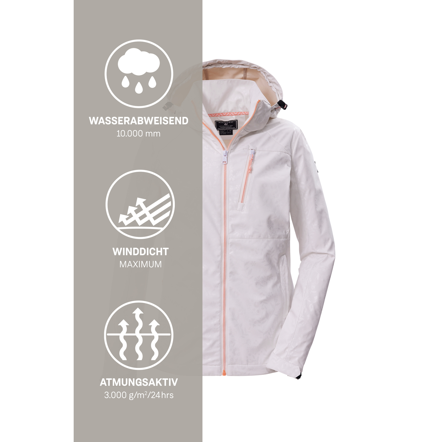 Damen killtec Weiß KOS 13 WMN SFTSHLL JCKT EMBOSS 00101 50 Funktionsjacke