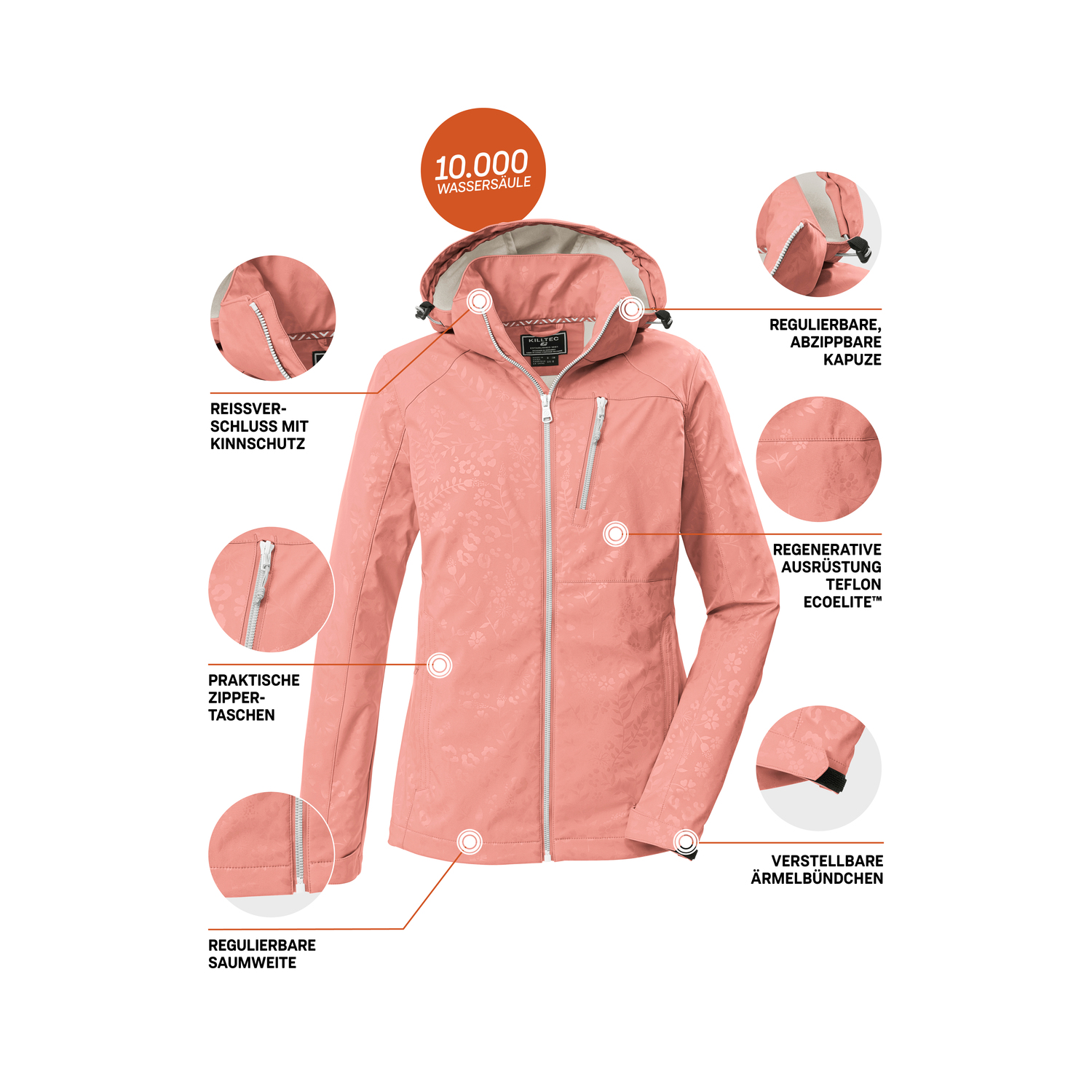 Damen killtec Orange KOS 13 WMN SFTSHLL JCKT EMBOSS Funktionsjacke