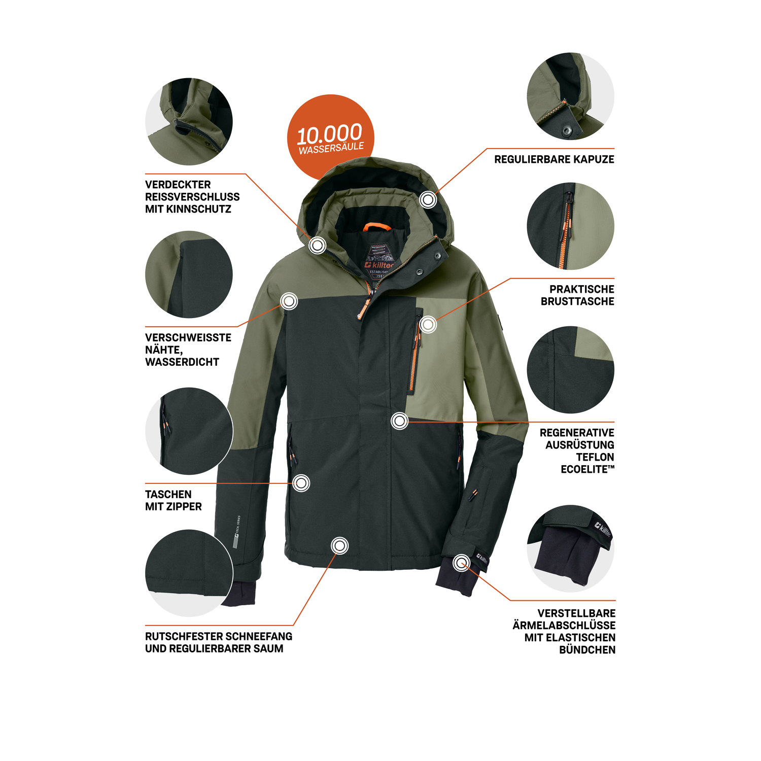 Kinder killtec Dunkeloliv KSW 200 BYS SKI JCKT 00756 176 Funktionsjacke