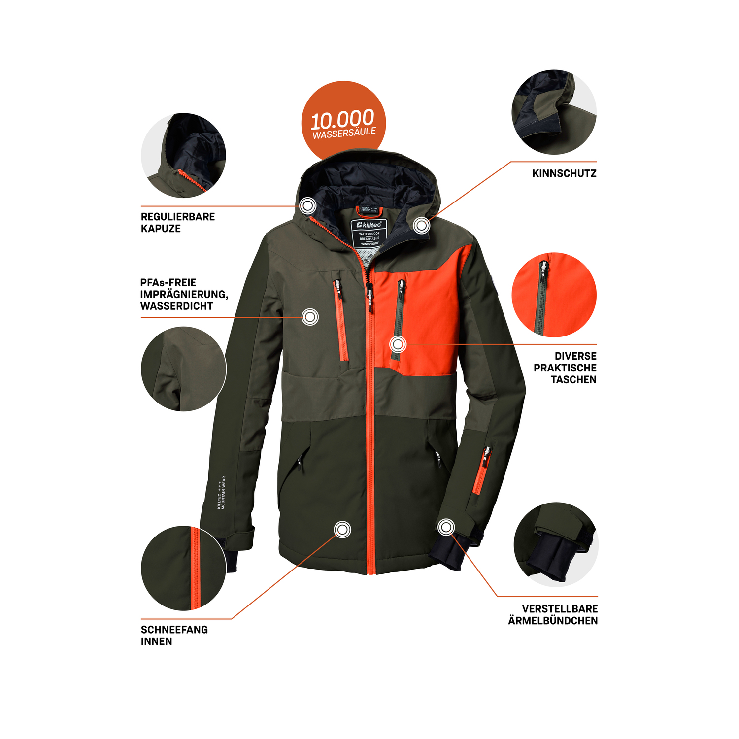 Jungen Kinder killtec Oliv KSW 397 BYS SKI JCKT 00717 176 Funktionsjacke