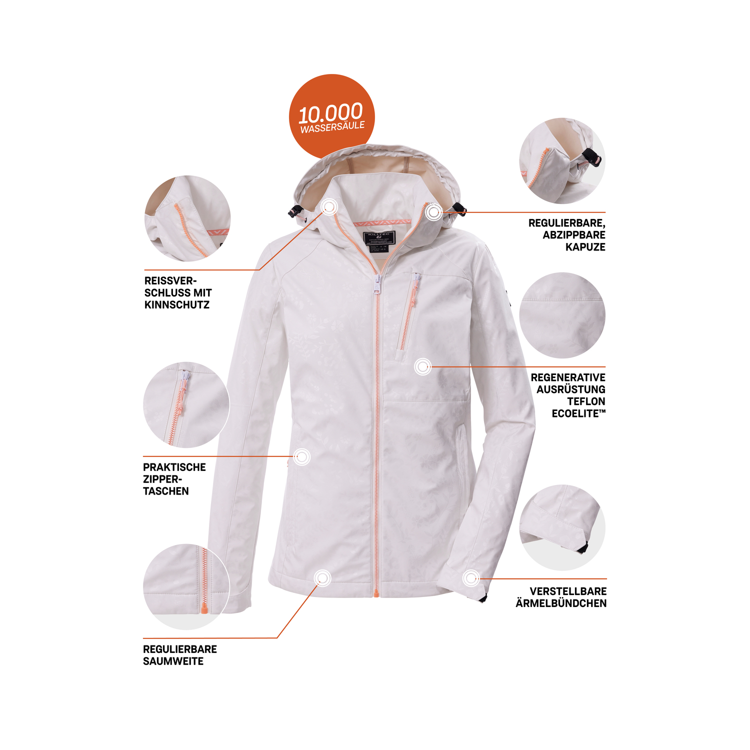 Damen killtec Weiß KOS 13 WMN SFTSHLL JCKT EMBOSS 00101 50 Funktionsjacke