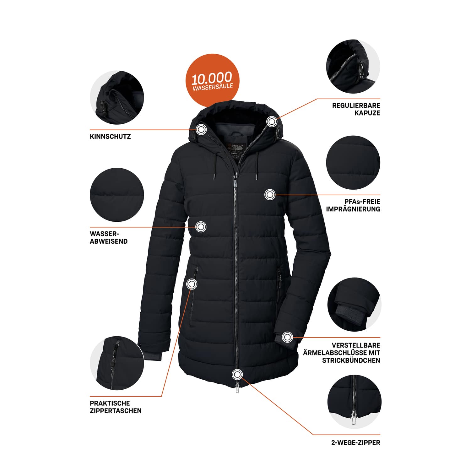 Damen killtec Schwarz KOW 55 WMN QLTD PRK 00200 50 Mantel
