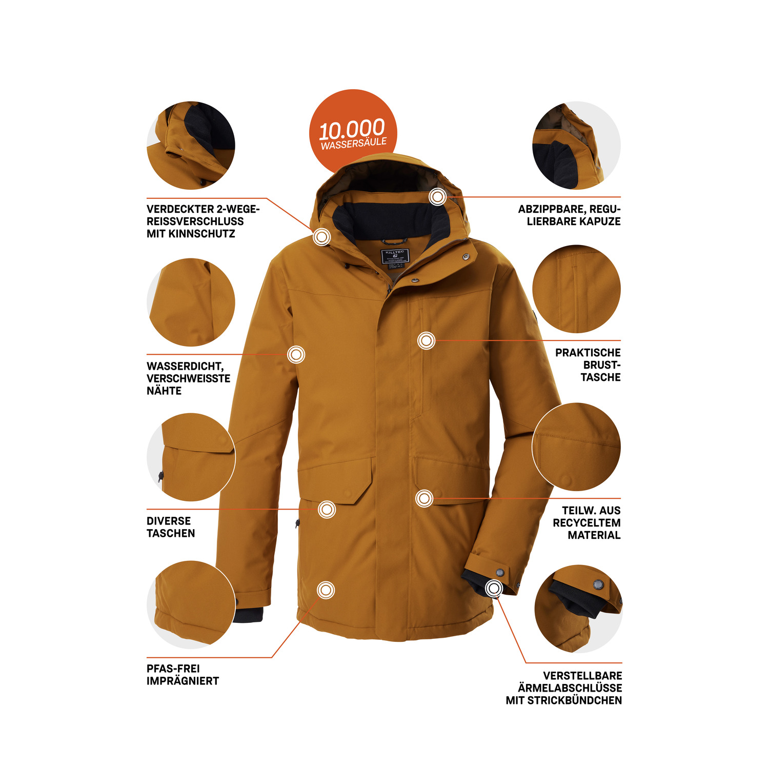 Herren killtec Cognac KOW 85 MN PRK 00313 4XL Mantel