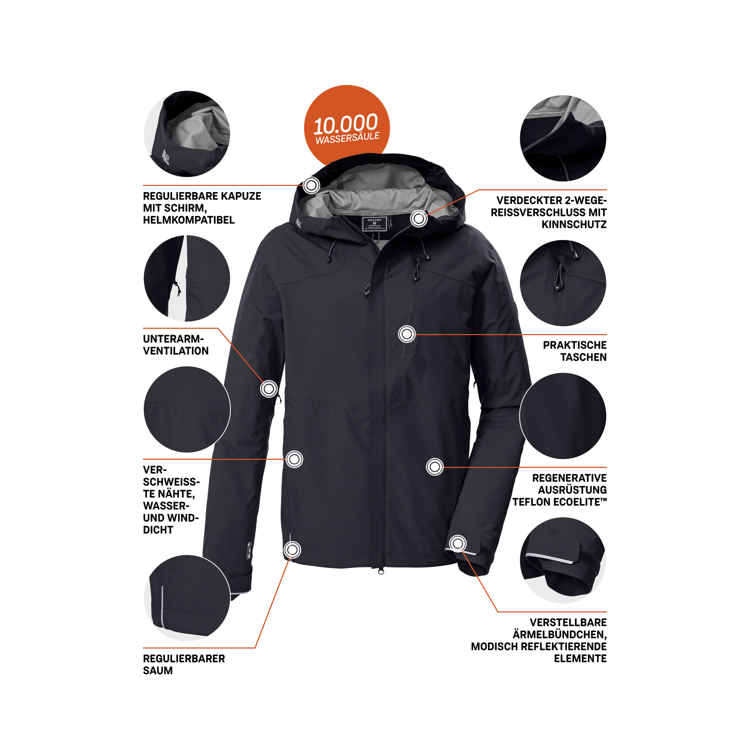 Herren killtec Schwarz KOS 27 MN JCKT Funktionsjacke