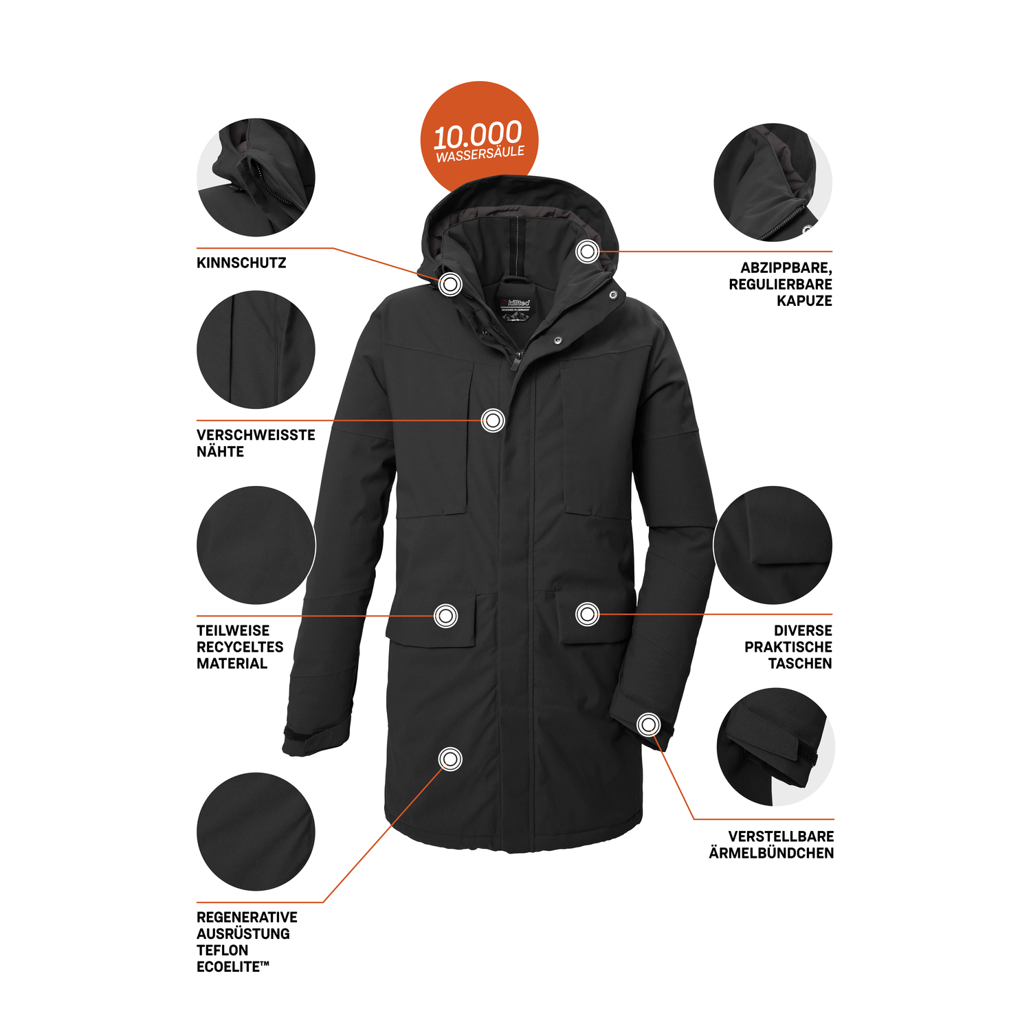 Herren killtec Schwarz KOW 80 MN PRK 00200 XXL Mantel