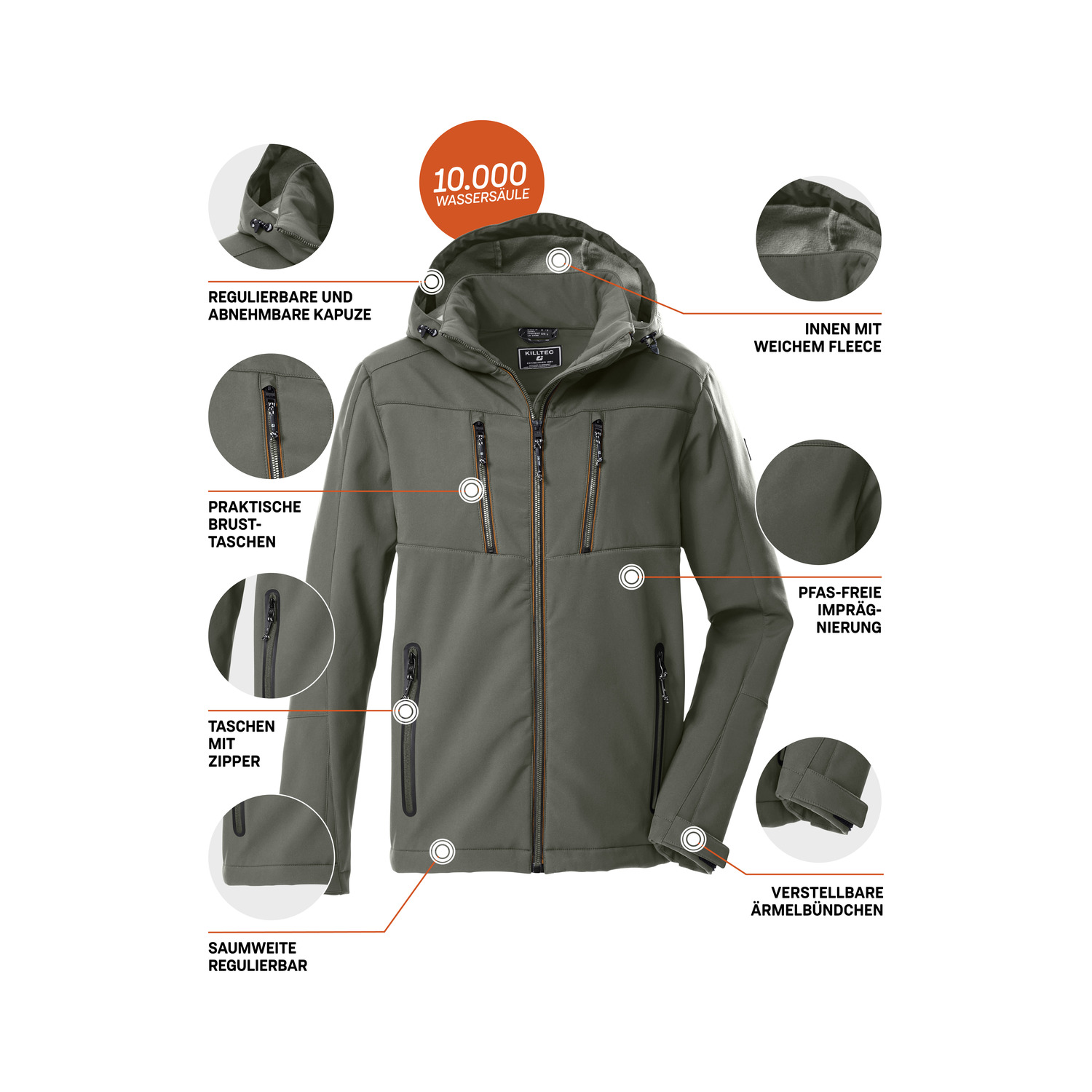 Herren killtec Oliv KOW 79 MN SFTSHLL JCKT 00717 4XL Funktionsjacke