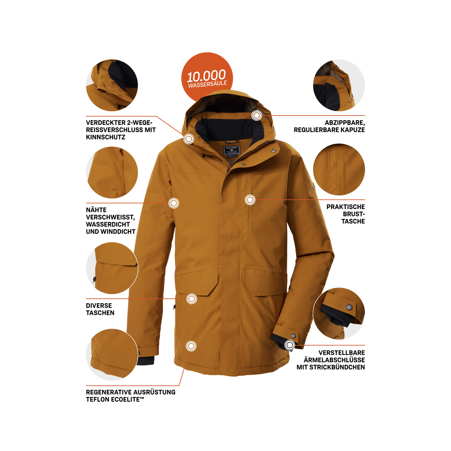 Herren killtec Cognac KOW 85 MN PRK 00313 4XL Mantel