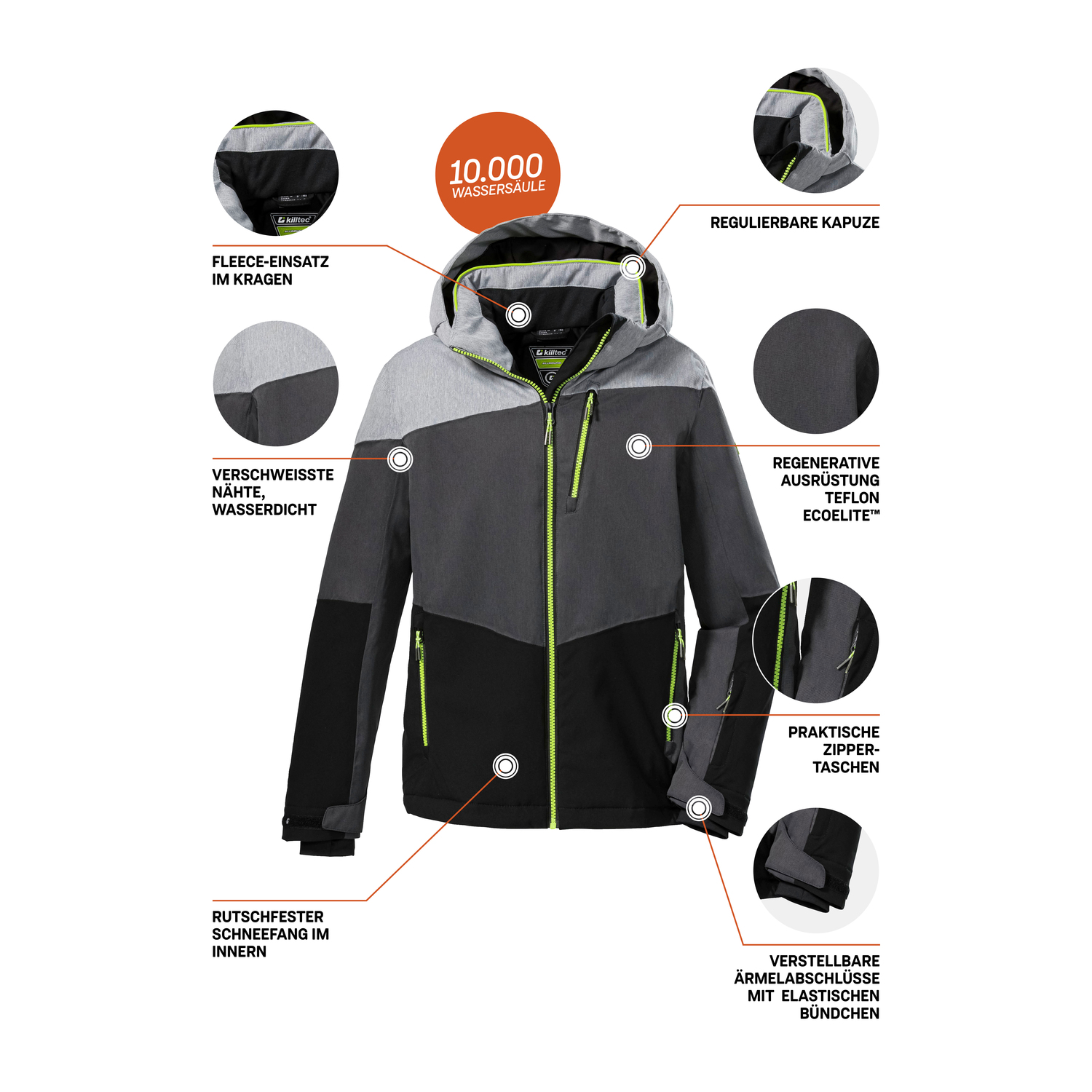 Jungen Kinder killtec Dunkelgrau KSW 161 BYS SKI JCKT 00211 164 Funktionsjacke