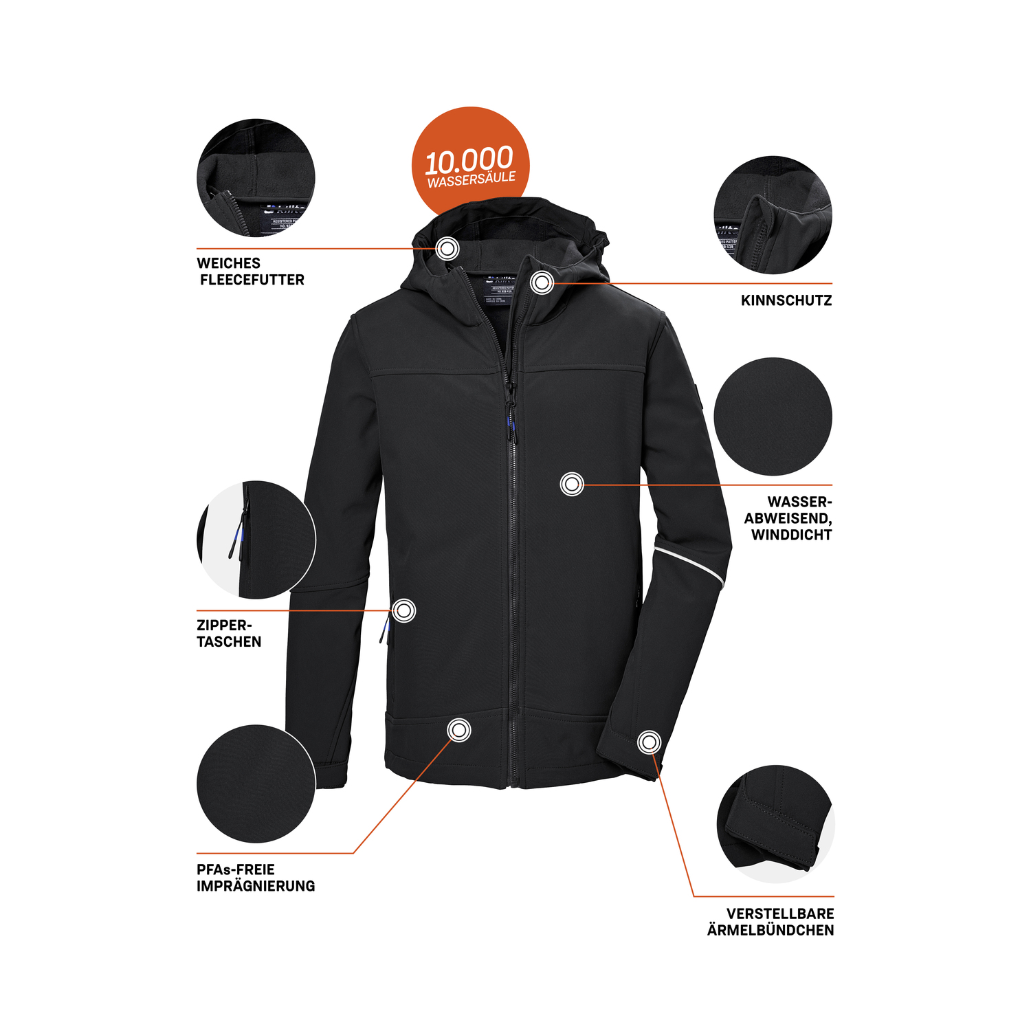 Kinder Jungen killtec Schwarz KOS 143 BYS SFTSHLL JCKT 00200 140 Funktionsjacke