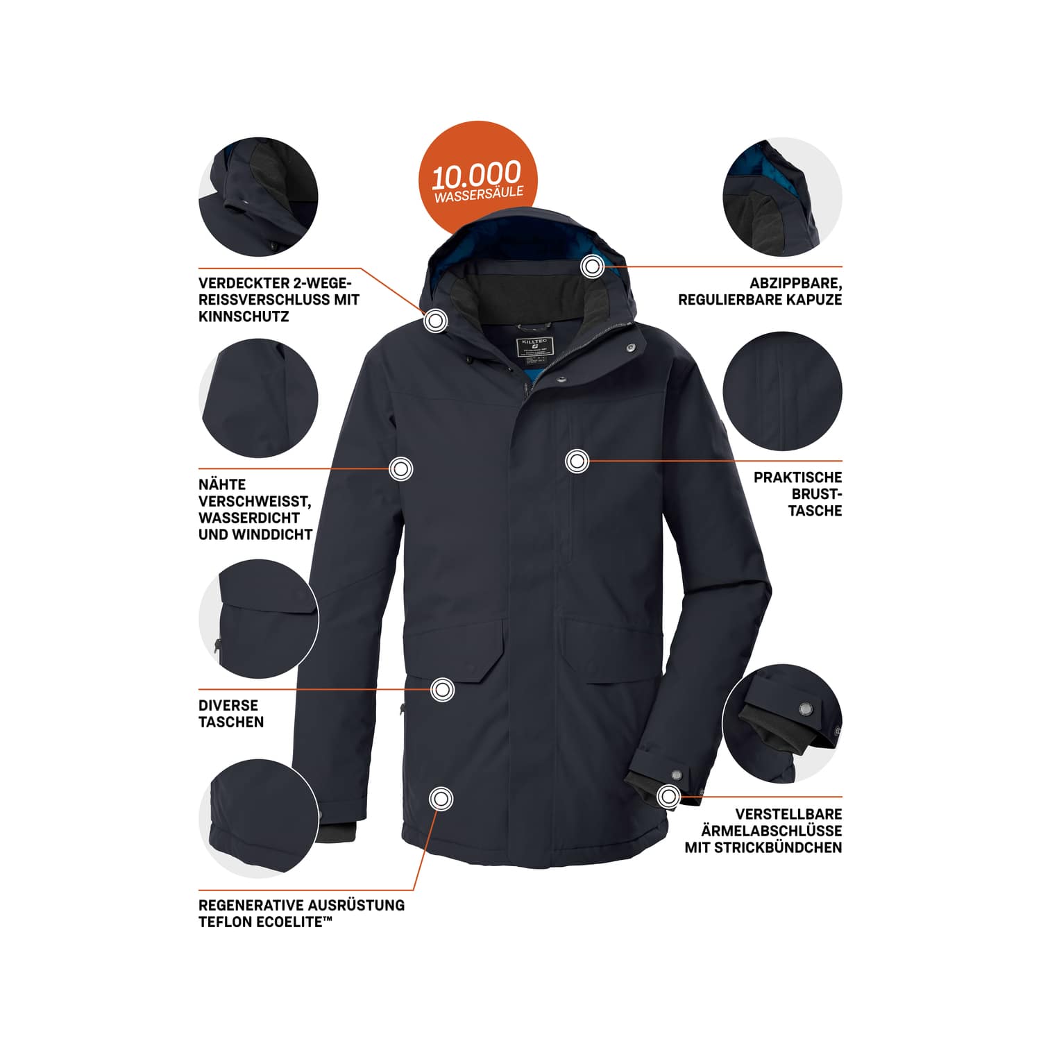 Herren killtec Schwarz KOW 85 MN PRK Mantel