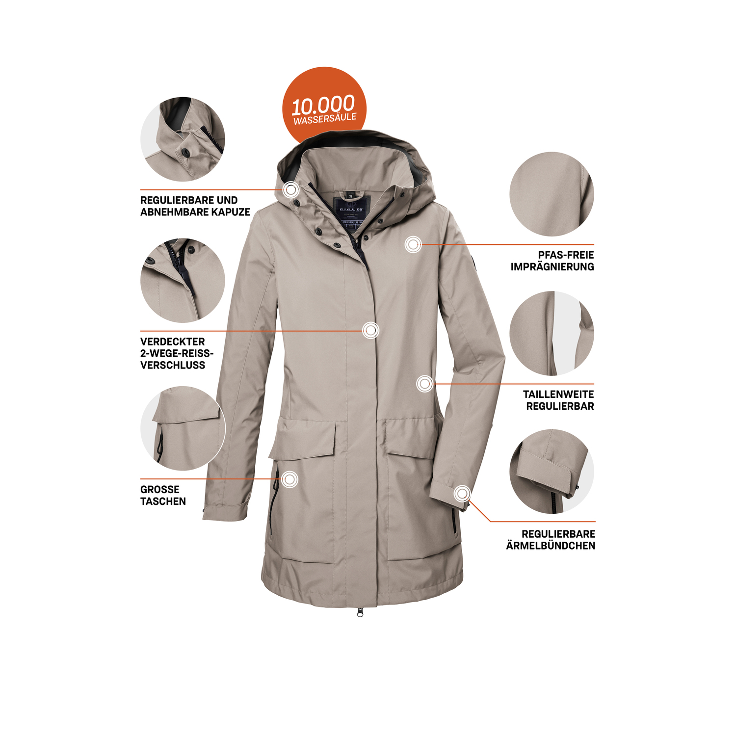Damen G.I.G.A. DX by killtec Sand GS 95 WMN SFTSHLL PRK 00331 50 Mantel