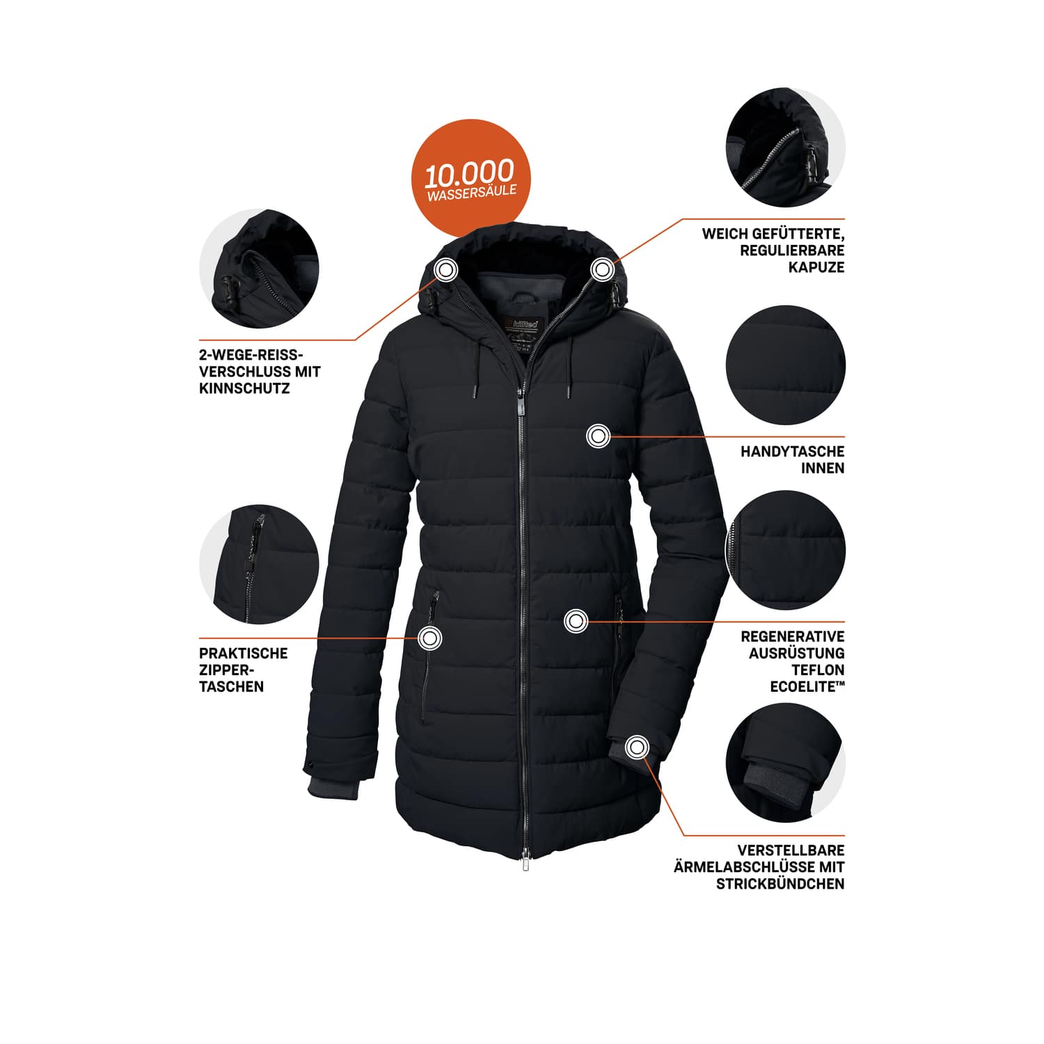 Damen killtec Schwarz KOW 55 WMN QLTD PRK 00200 50 Mantel