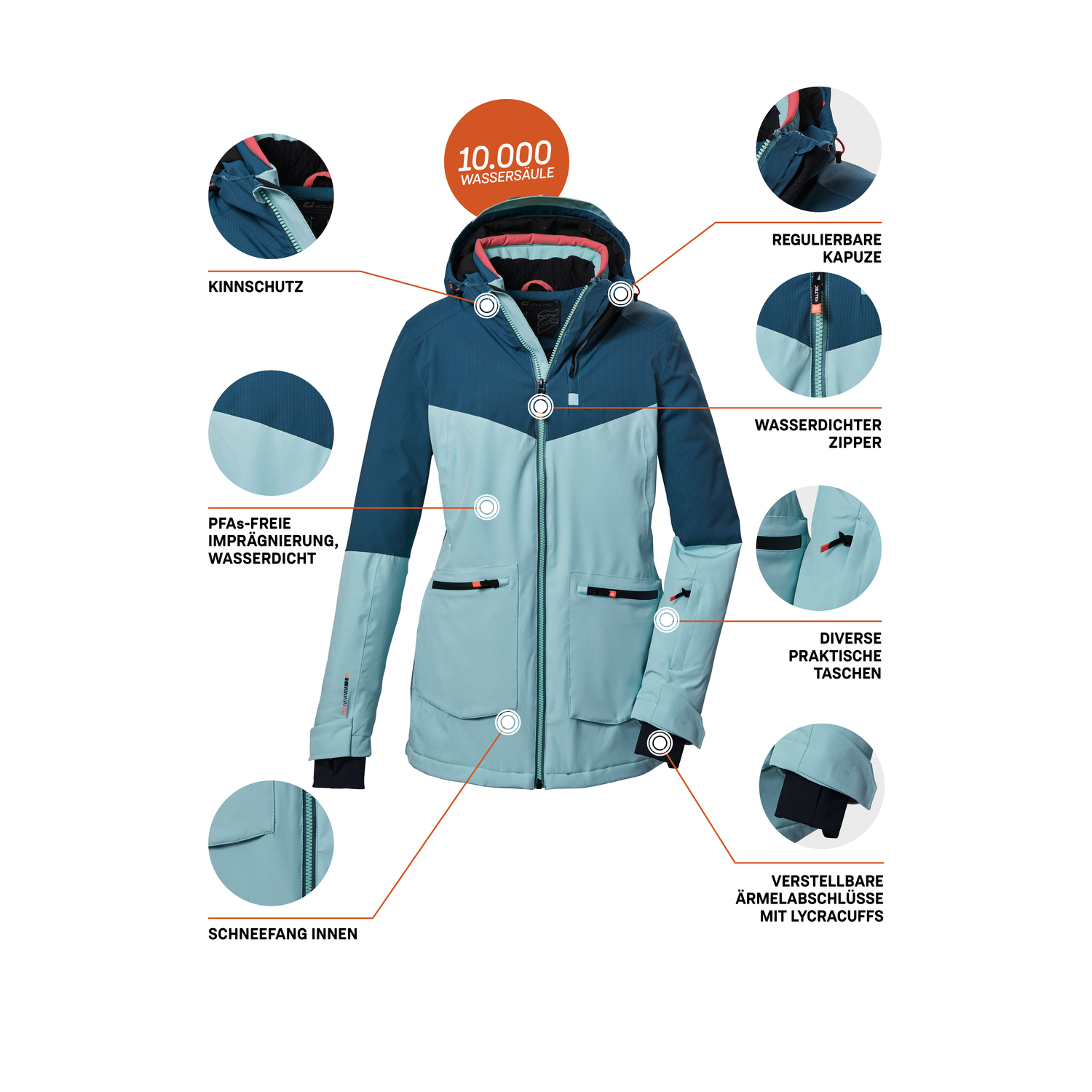 Damen killtec Kristallblau KSW 40 WMN SKI JCKT 00525 46 Funktionsjacke