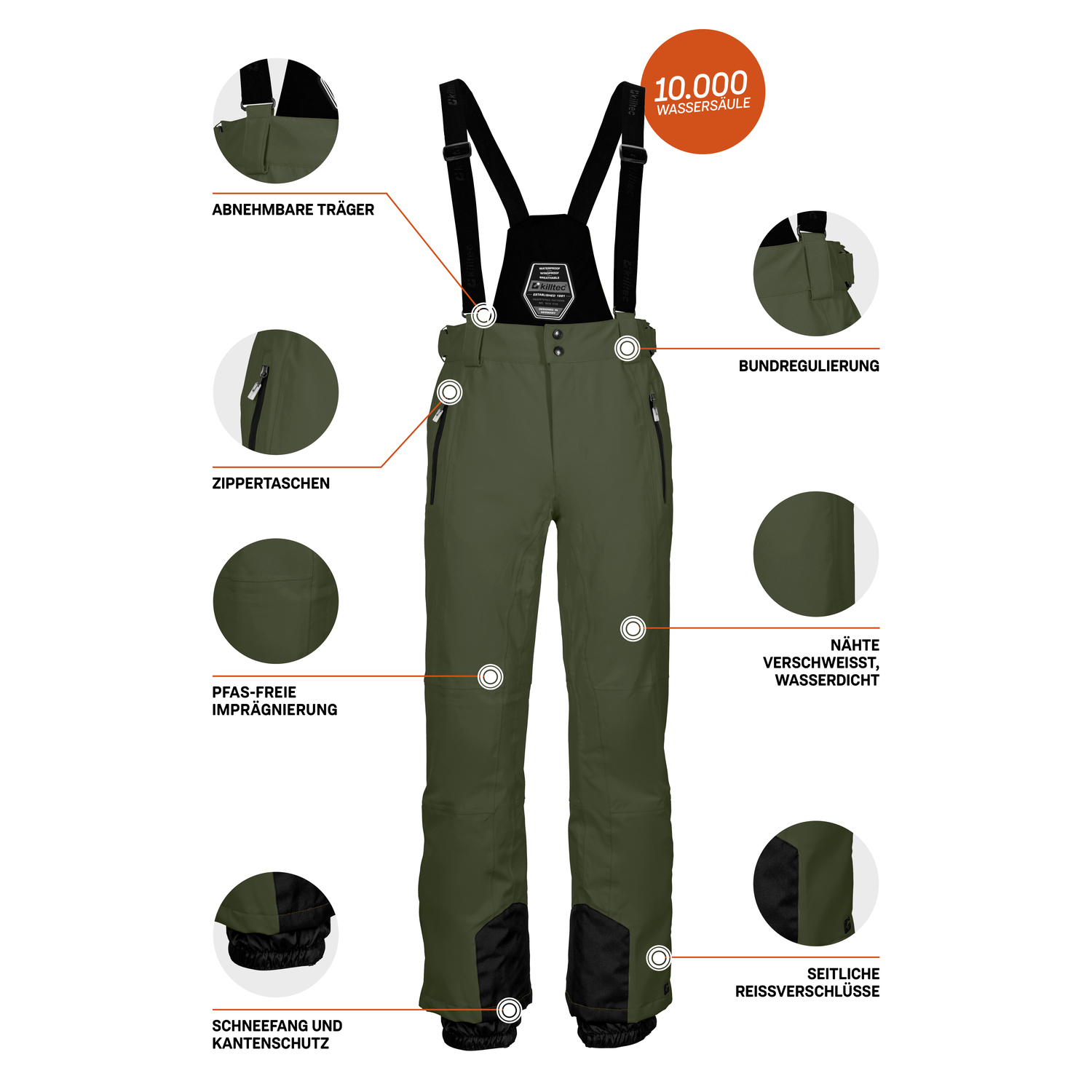 Herren killtec Grün KSW 100 ENOSH MN SKI PNTS Latzhose