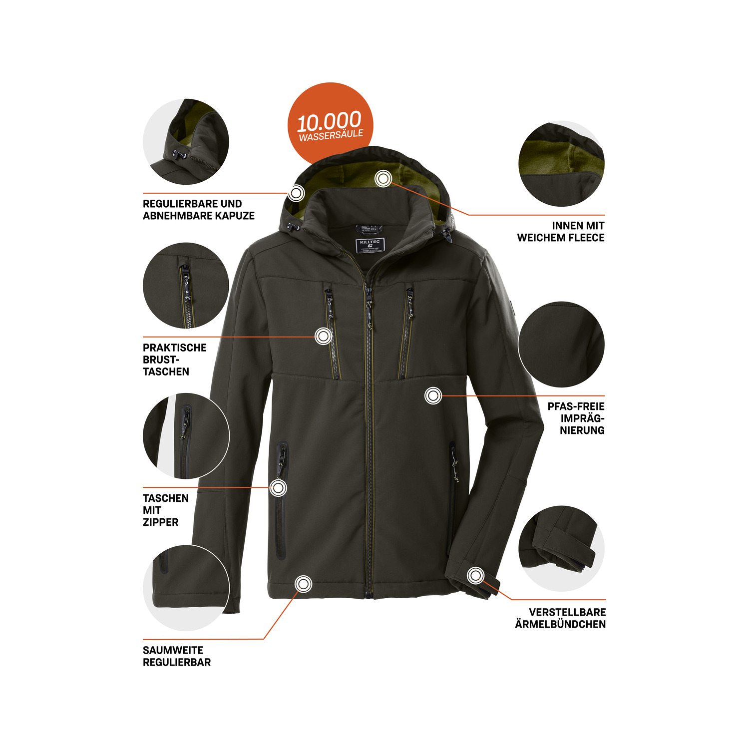 Herren killtec Dunkeloliv KOW 79 MN SFTSHLL JCKT 00756 4XL Funktionsjacke
