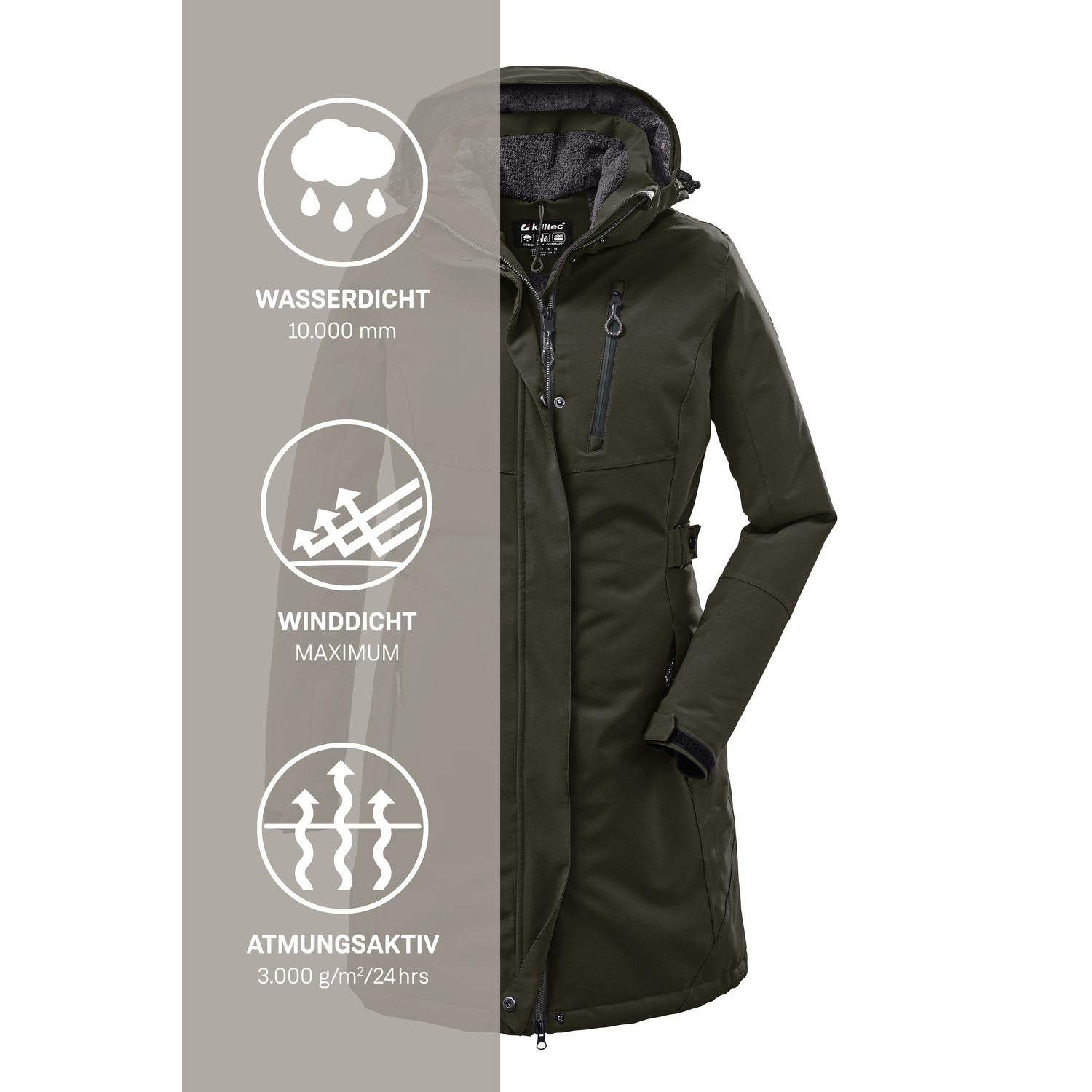 Damen killtec Dunkeloliv KOW 165 WMN PRK 00756 54 Mantel