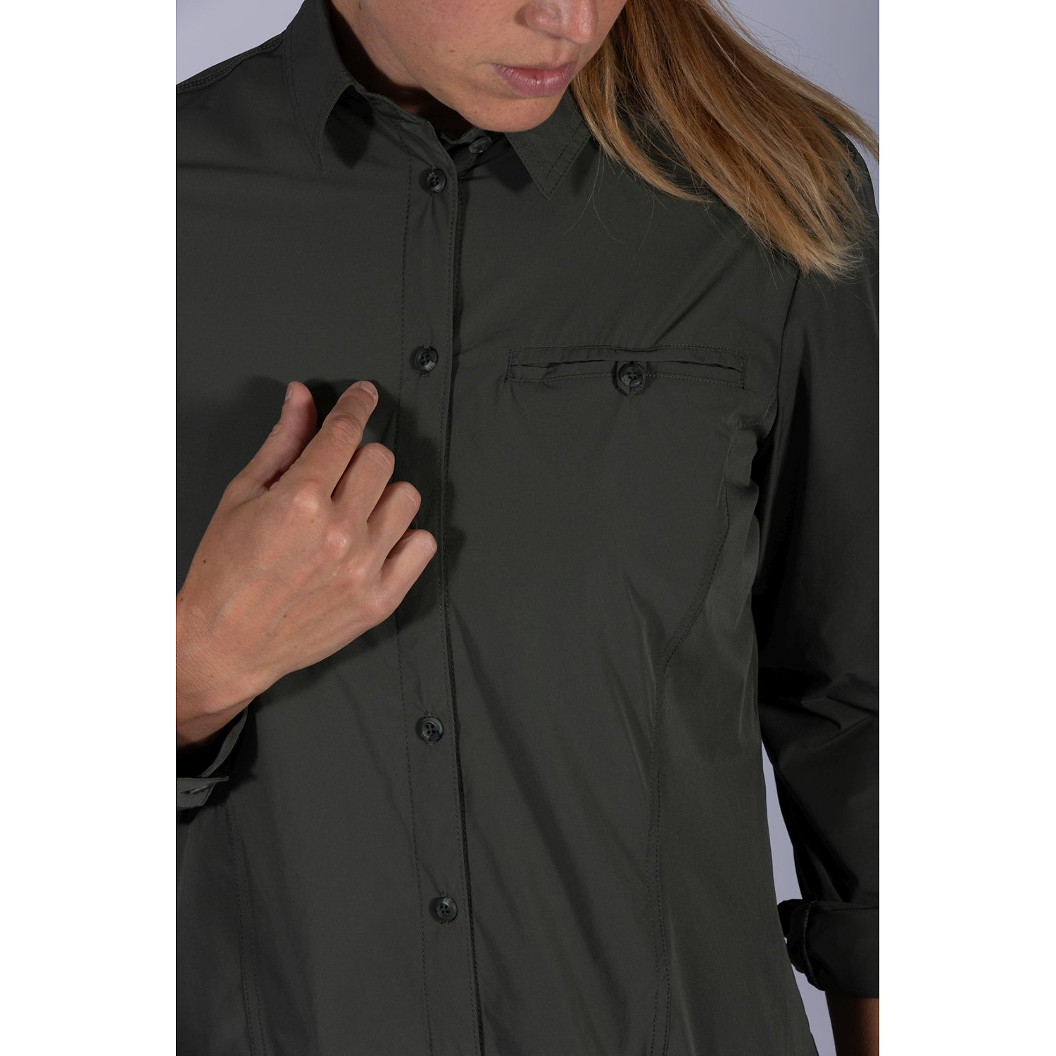Damen Maul Sport Tannengrün Hochalm UV50 - 1/1 Krempelarm 60 40 Bluse