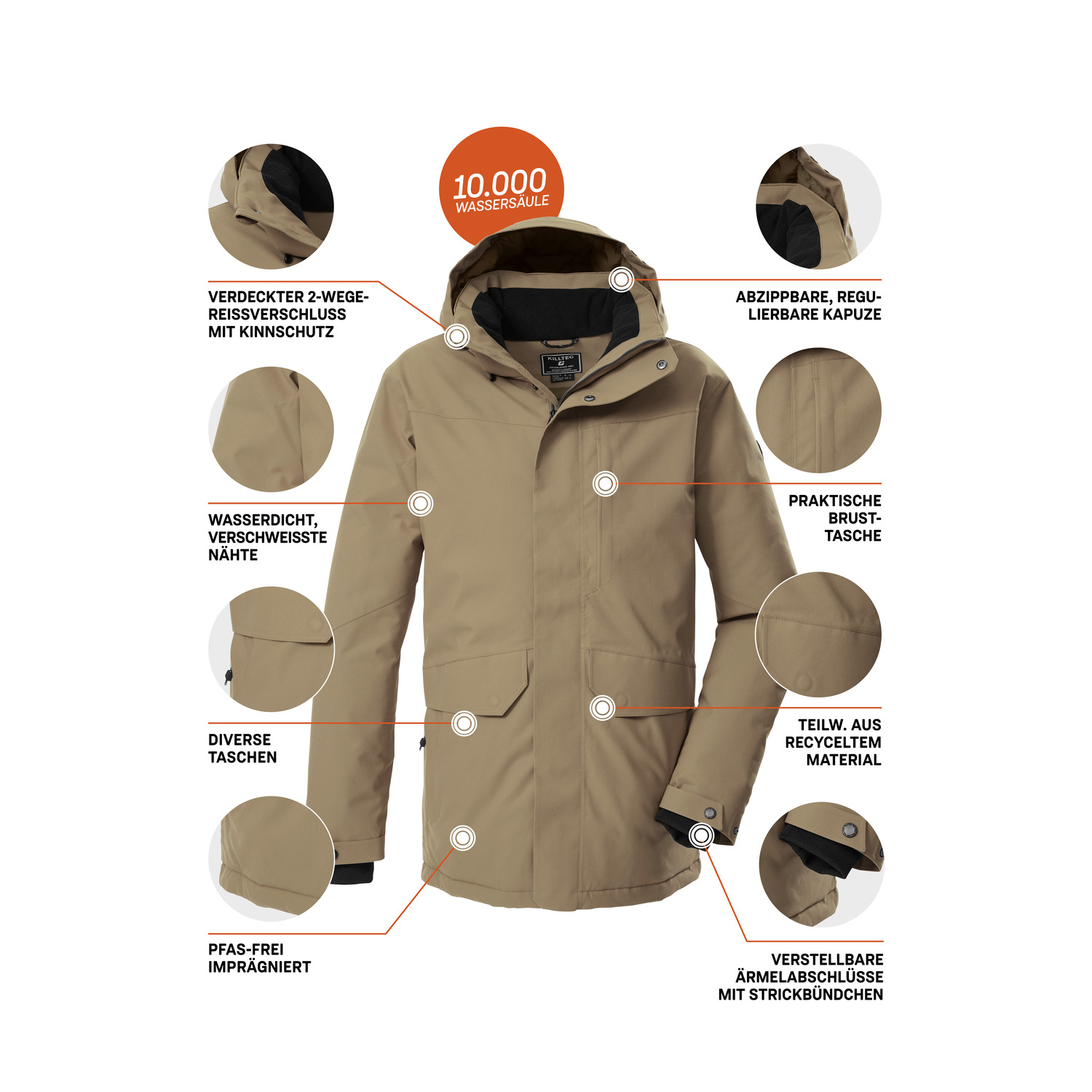 Herren killtec Grau KOW 85 MN PRK Mantel