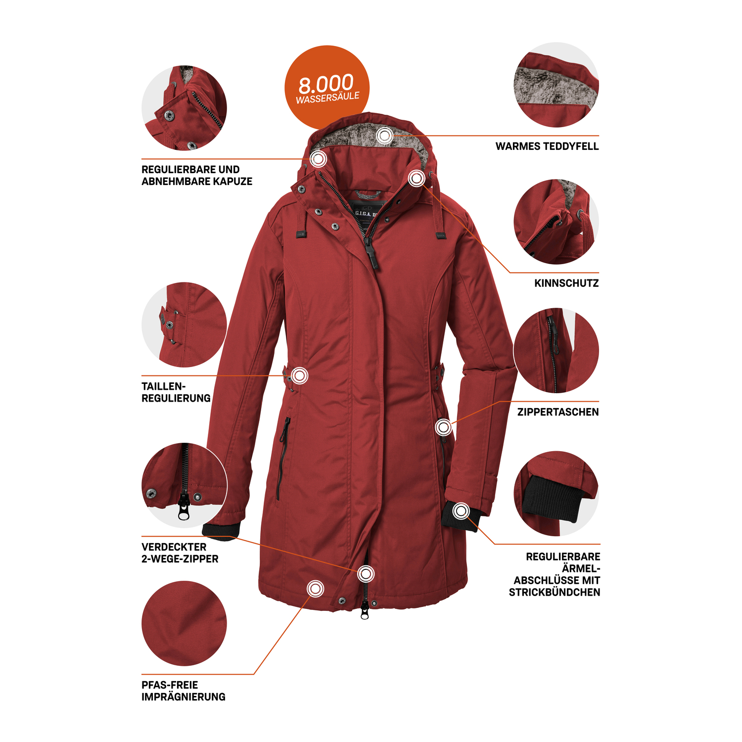 Damen G.I.G.A. DX by killtec Rot GW 70 WMN PRK 00497 50 Mantel