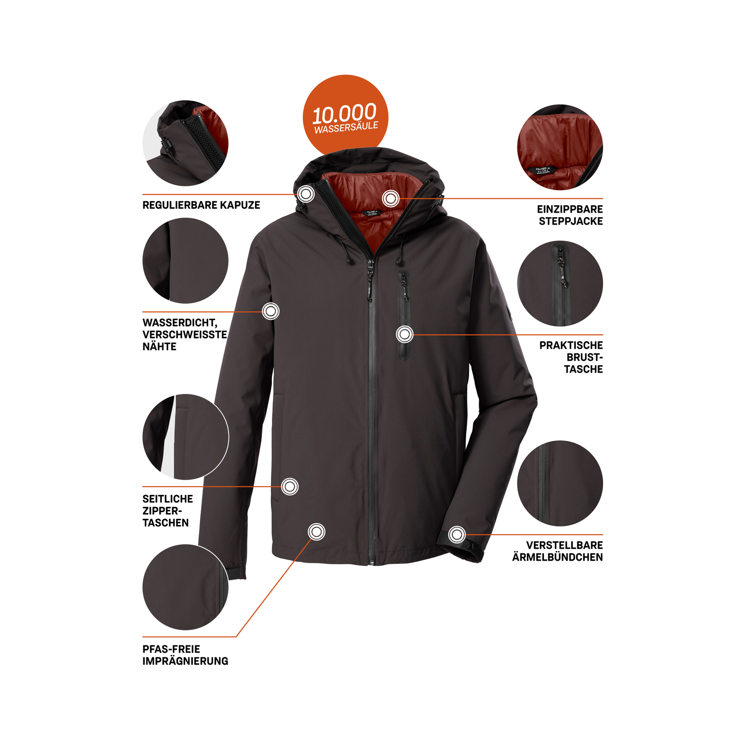 Herren killtec Braun KOW 95 MN JCKT 00685 4XL Doppeljacke