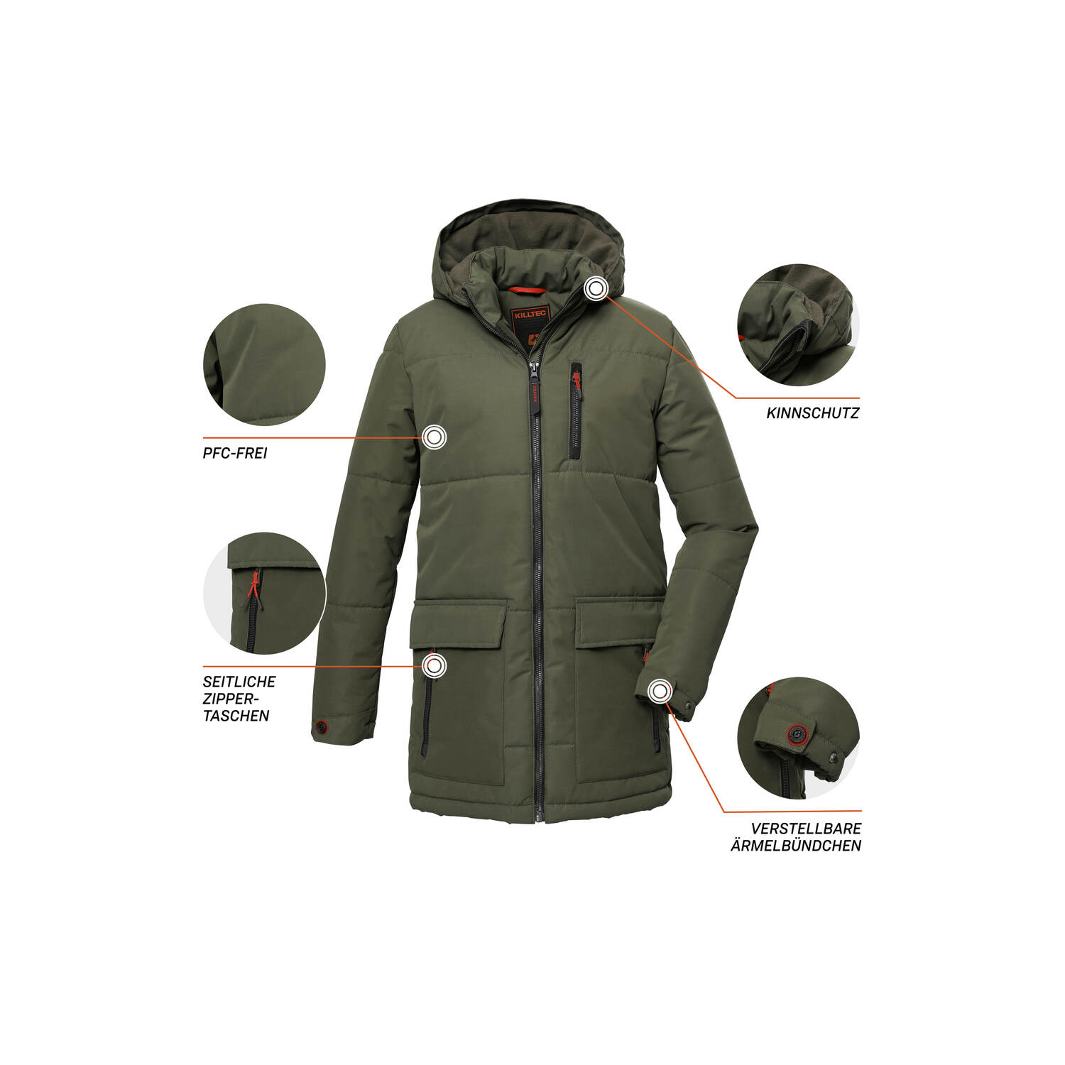 Jungen Kinder killtec Dunkeloliv KOW 135 BYS QLTD PRK 00756 176 Mantel